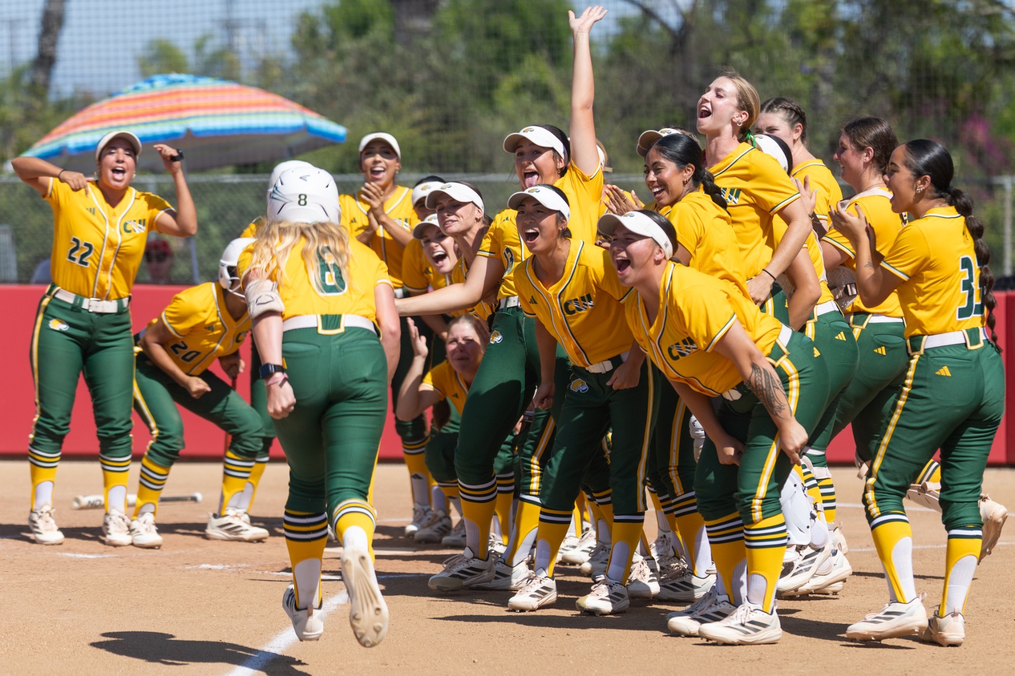 Caitlynn Campbell celebration after home run at Biola