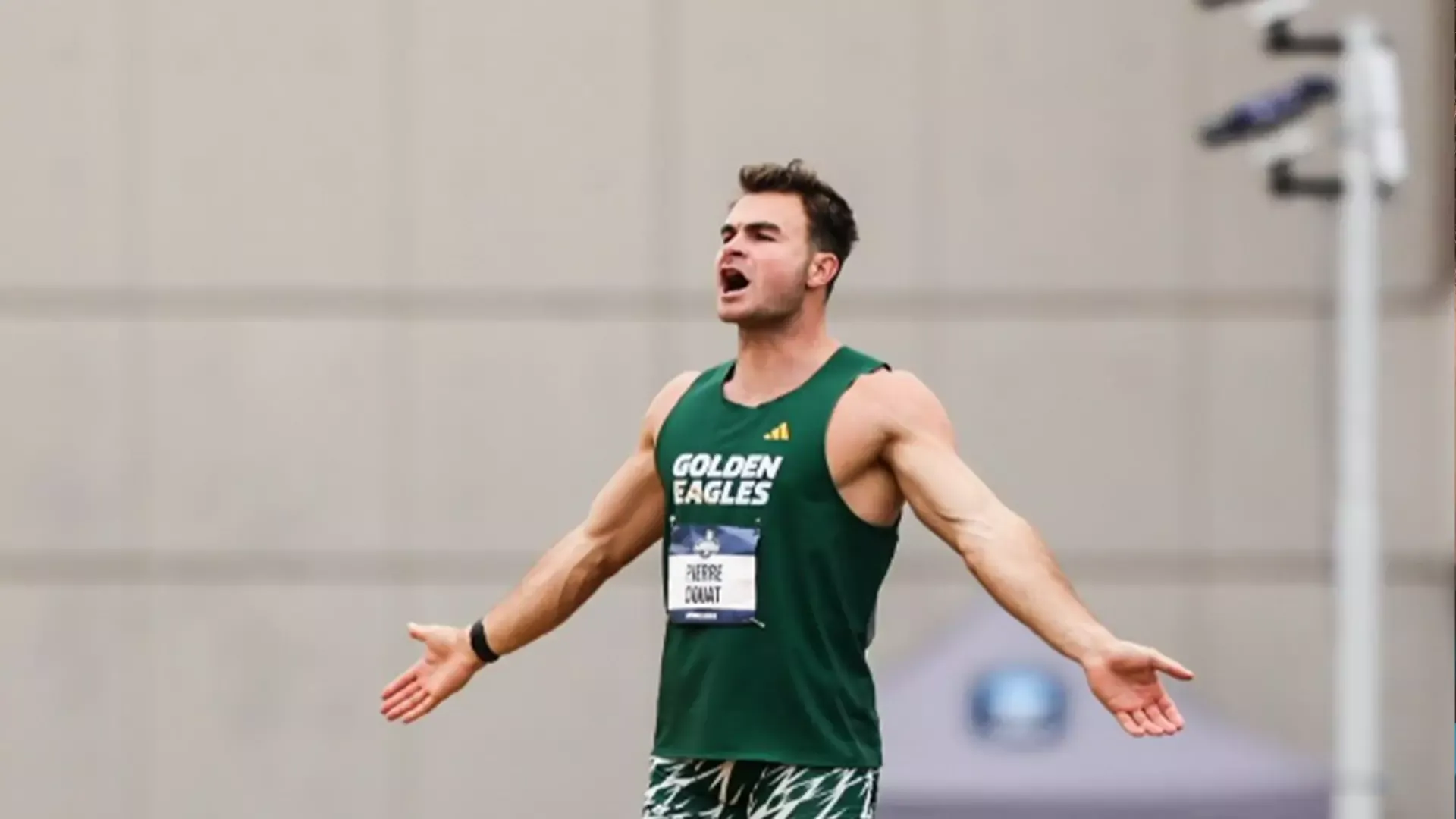 Pierre Douat screaming at NCAA DII Championships 2026