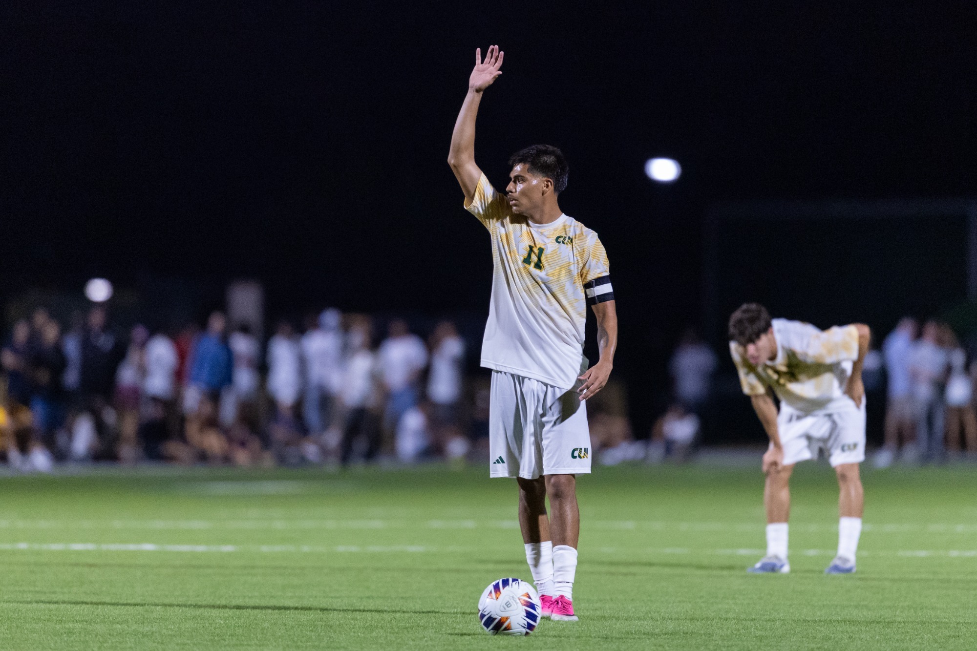 Jonathan Moreno ready for free kick hand raised vs CSULA 2026