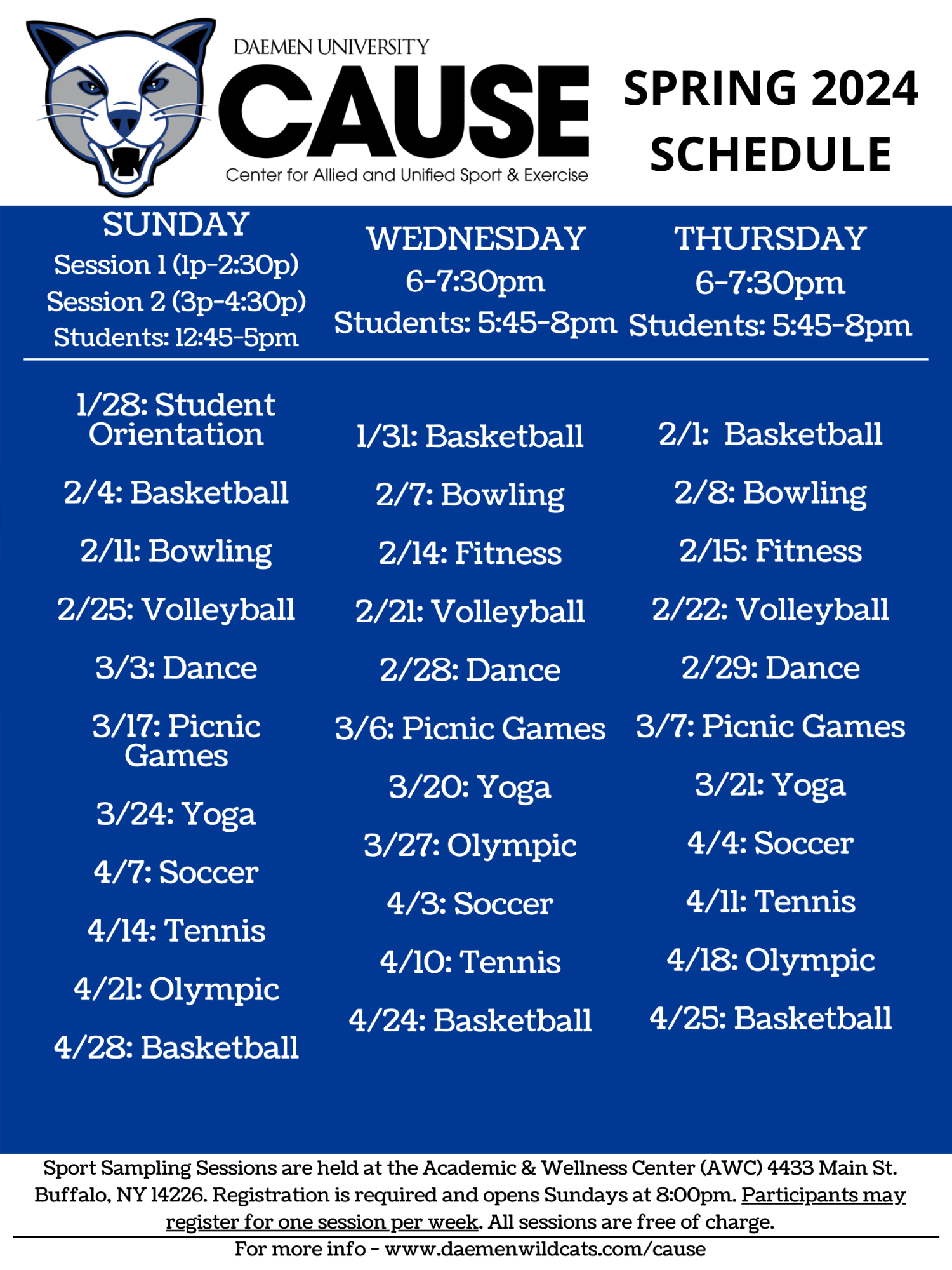 CAUSE Session Schedule Spring 2024