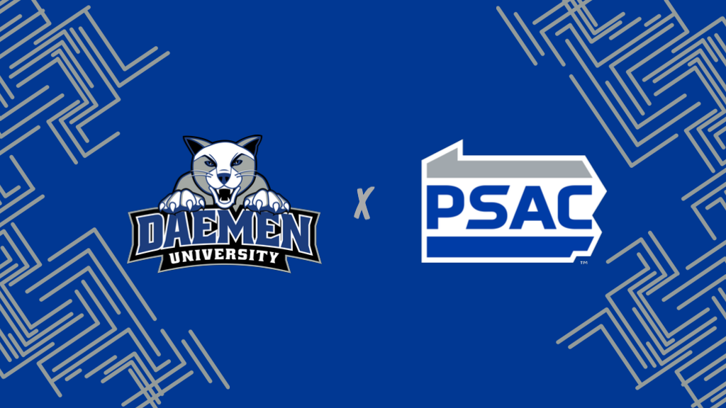 A graphically designed images featuring the Daemen University athletics logo & Pennsylvania State Athletic Conference logo to promote a partnership between the 2 for the sports of men's and women's tennis