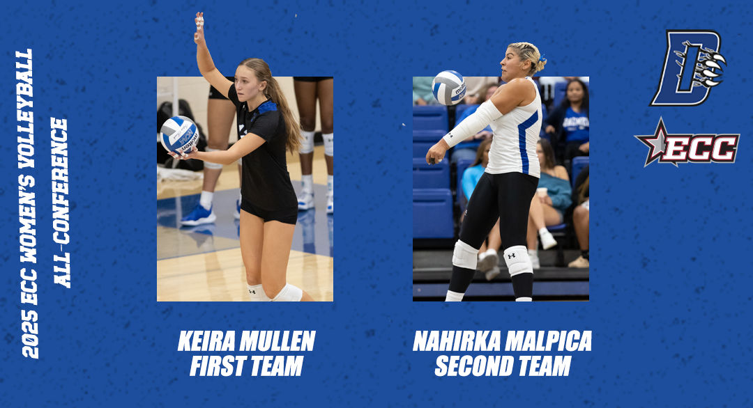 Graphic design image with photos of Keira Mullen and Nahirka Malpica to promote their selection to the All-ECC teams for the 2025 season