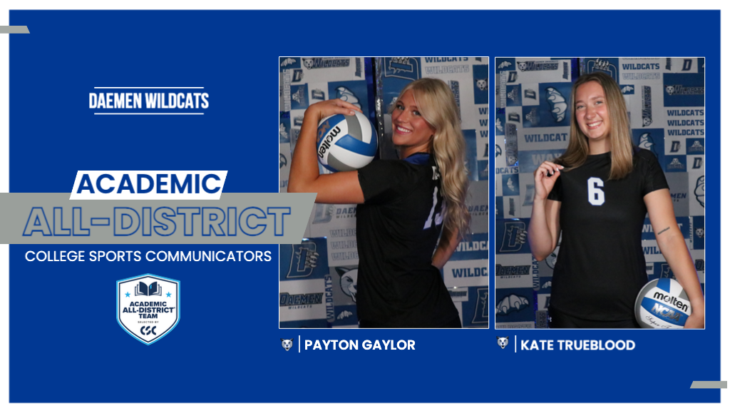Graphic design image with photos of Payton Gaylor & Kate Trueblood to promote their selection to the CSC Academic All-District Team
