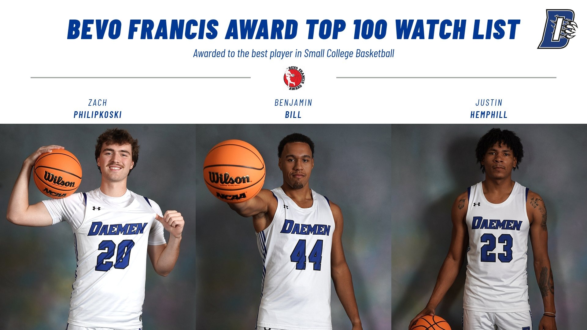 Daemen players on the bevo francis top 100 watch list 2026