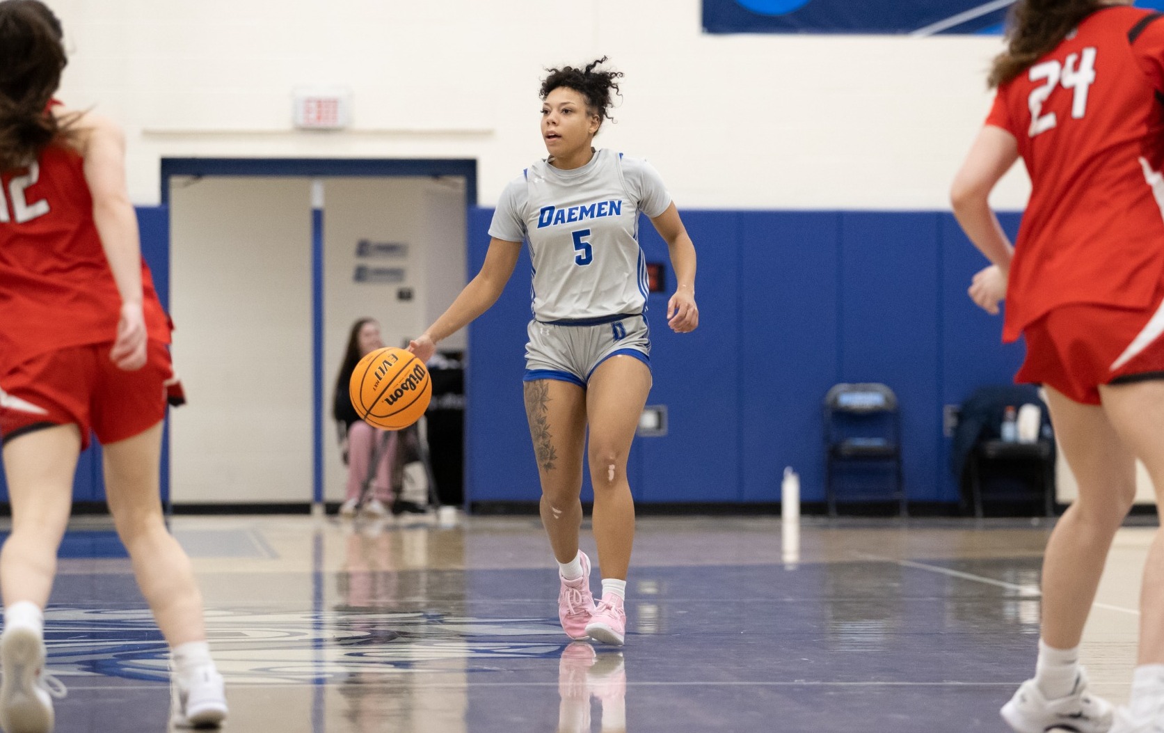 Shyla Montgomery dribbles