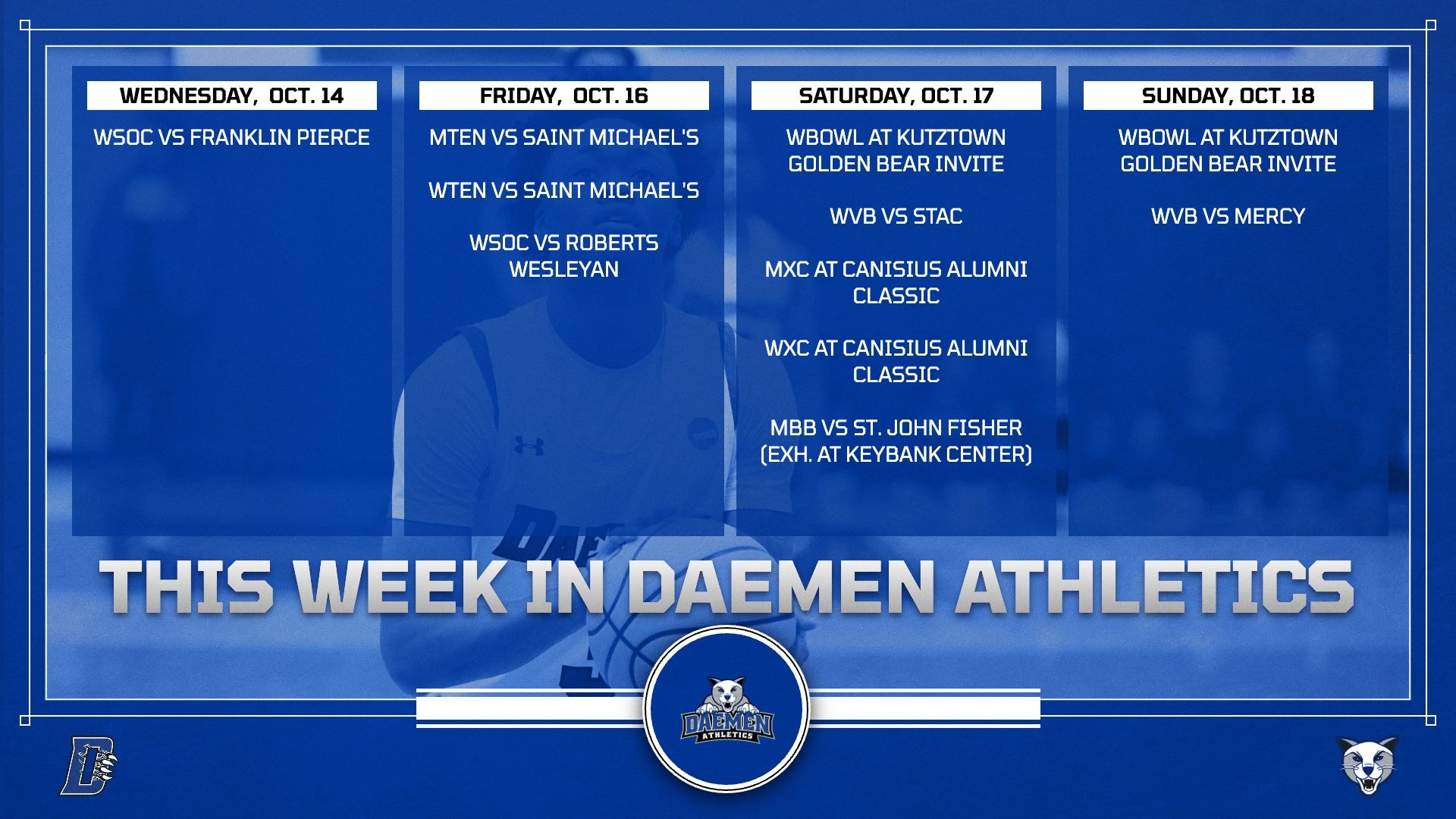 This Week in Daemen Athletics Graphic Oct. 12-18 2026