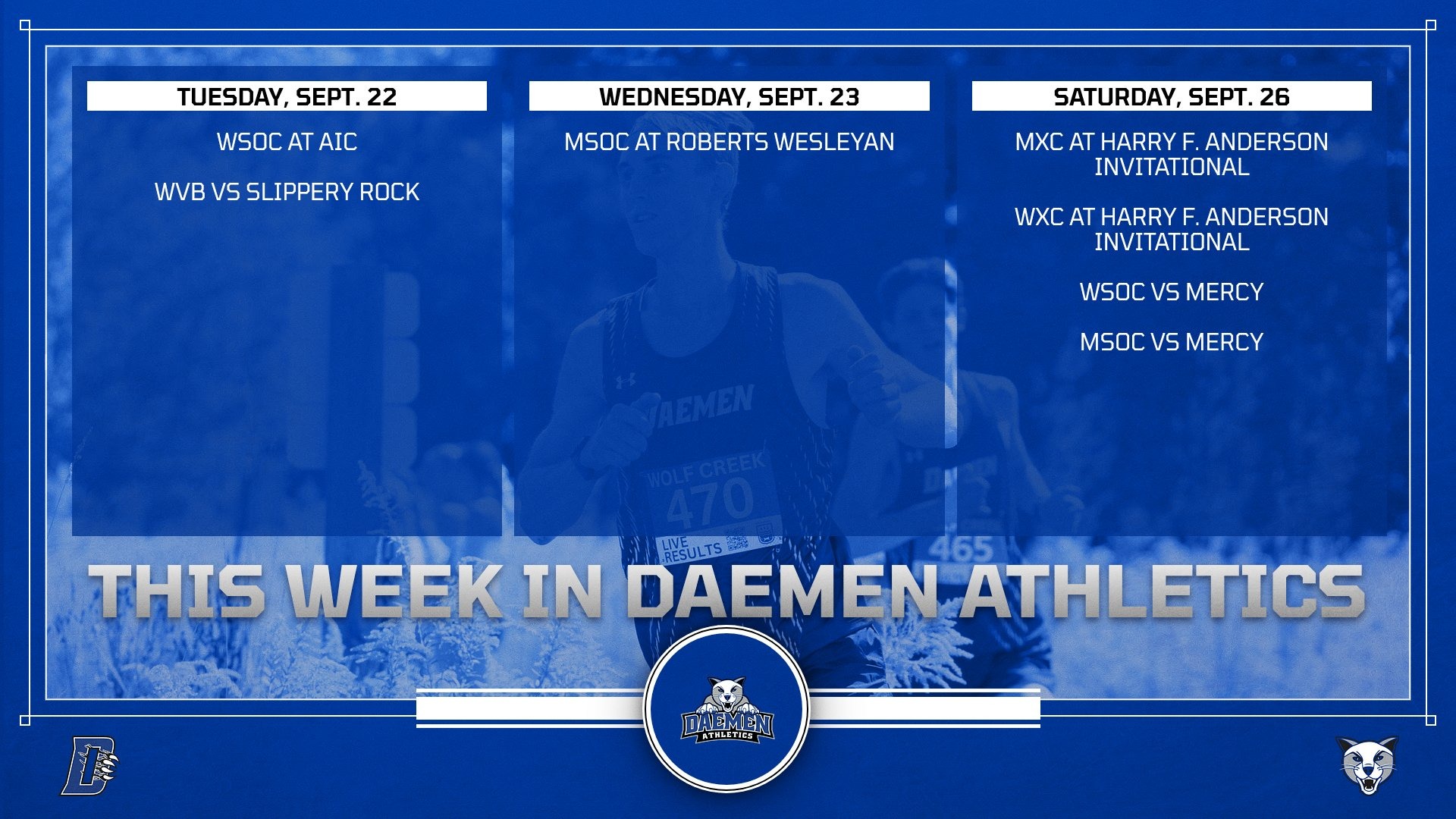 This Week in Daemen Athletics graphic Sept. 21-27 2026