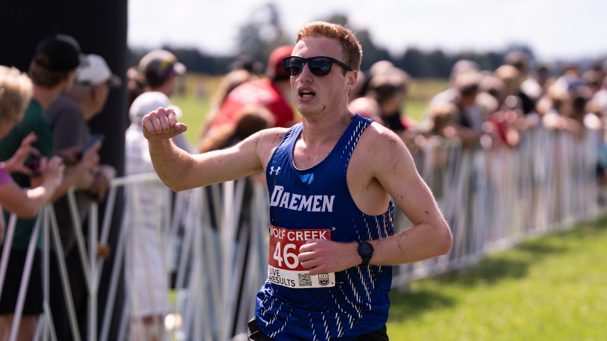 Ethan Keating crosses the finish line