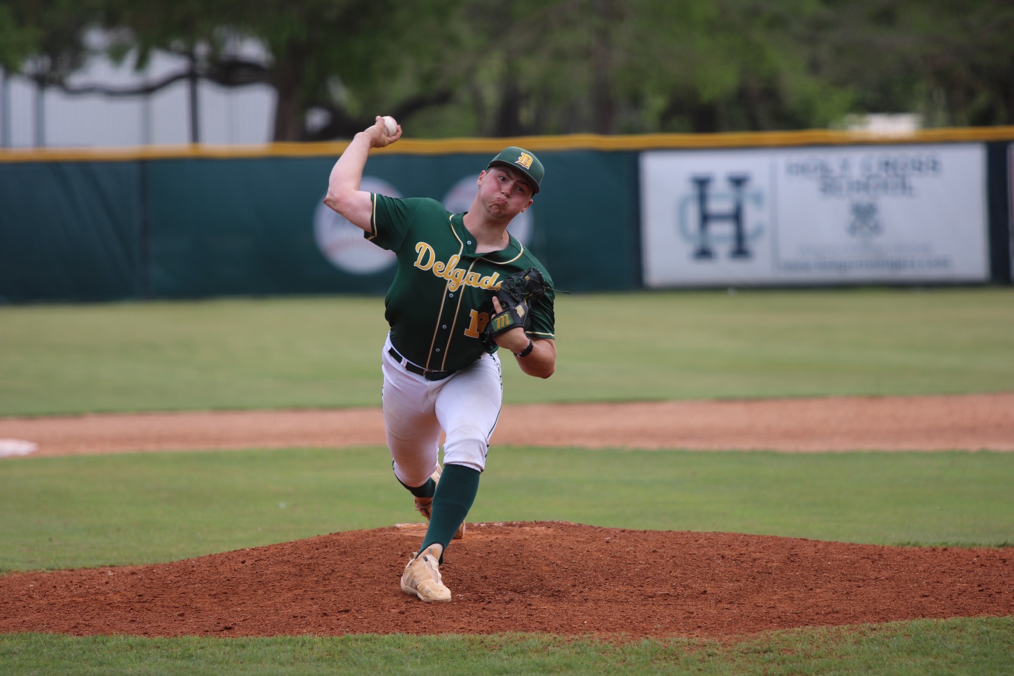 Jacob Heiden pitching against LSUE at Kirsch-Rooney