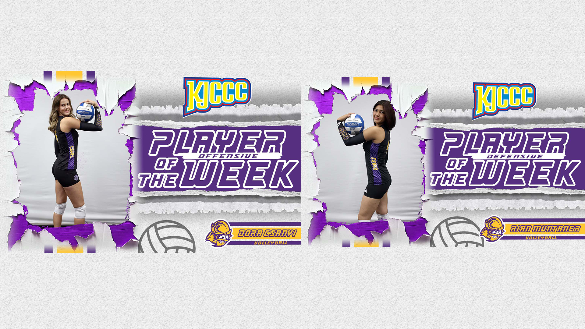 Dora Csanyi & Rian Muntaner earned KJCCC DI Volleyball Offensive & Defensive Player of the Week 