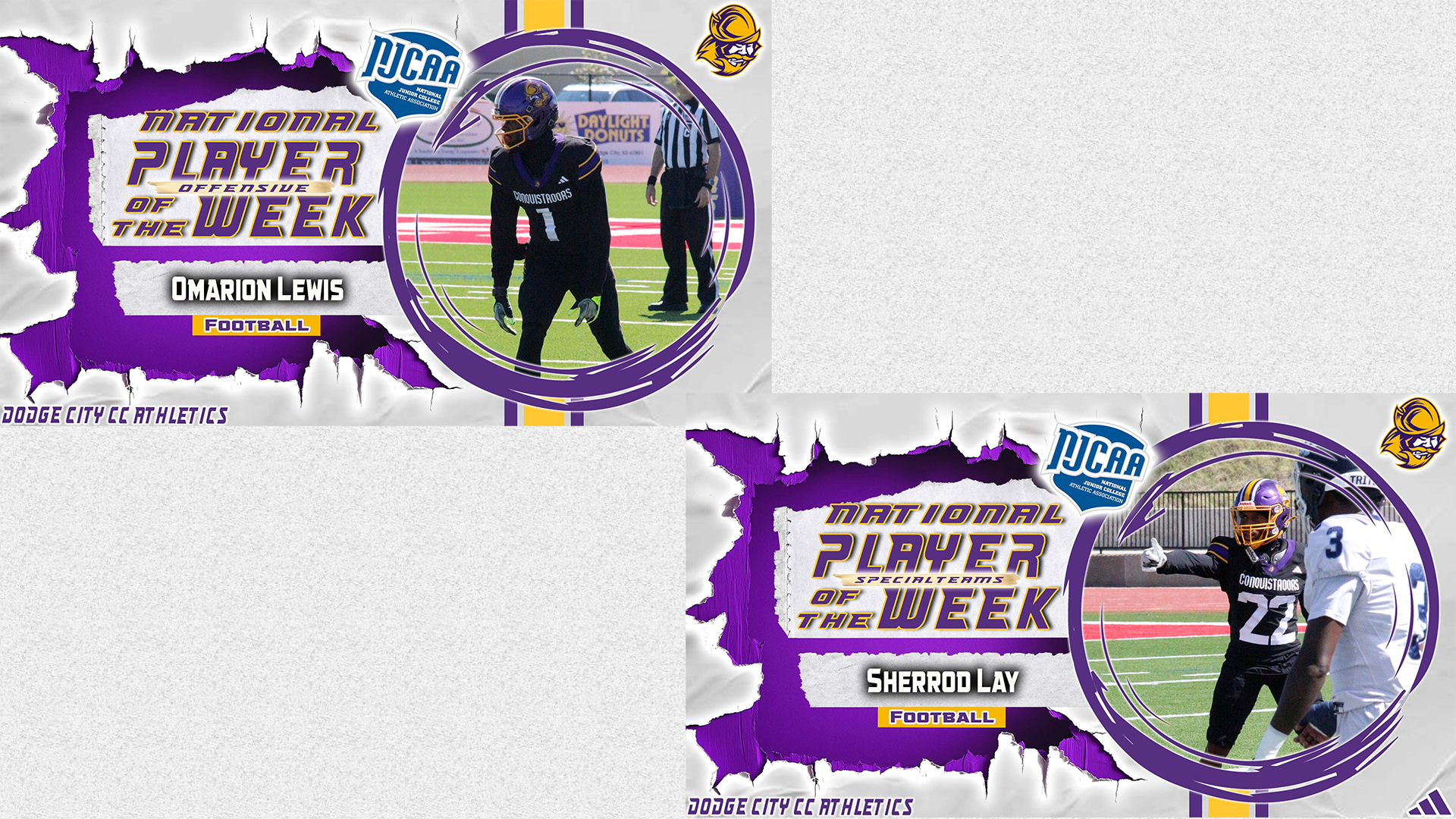 Omarion Lewis & Sherrod Lay both earned NJCAA DI Offensive and Special Teams Player of the Week honors