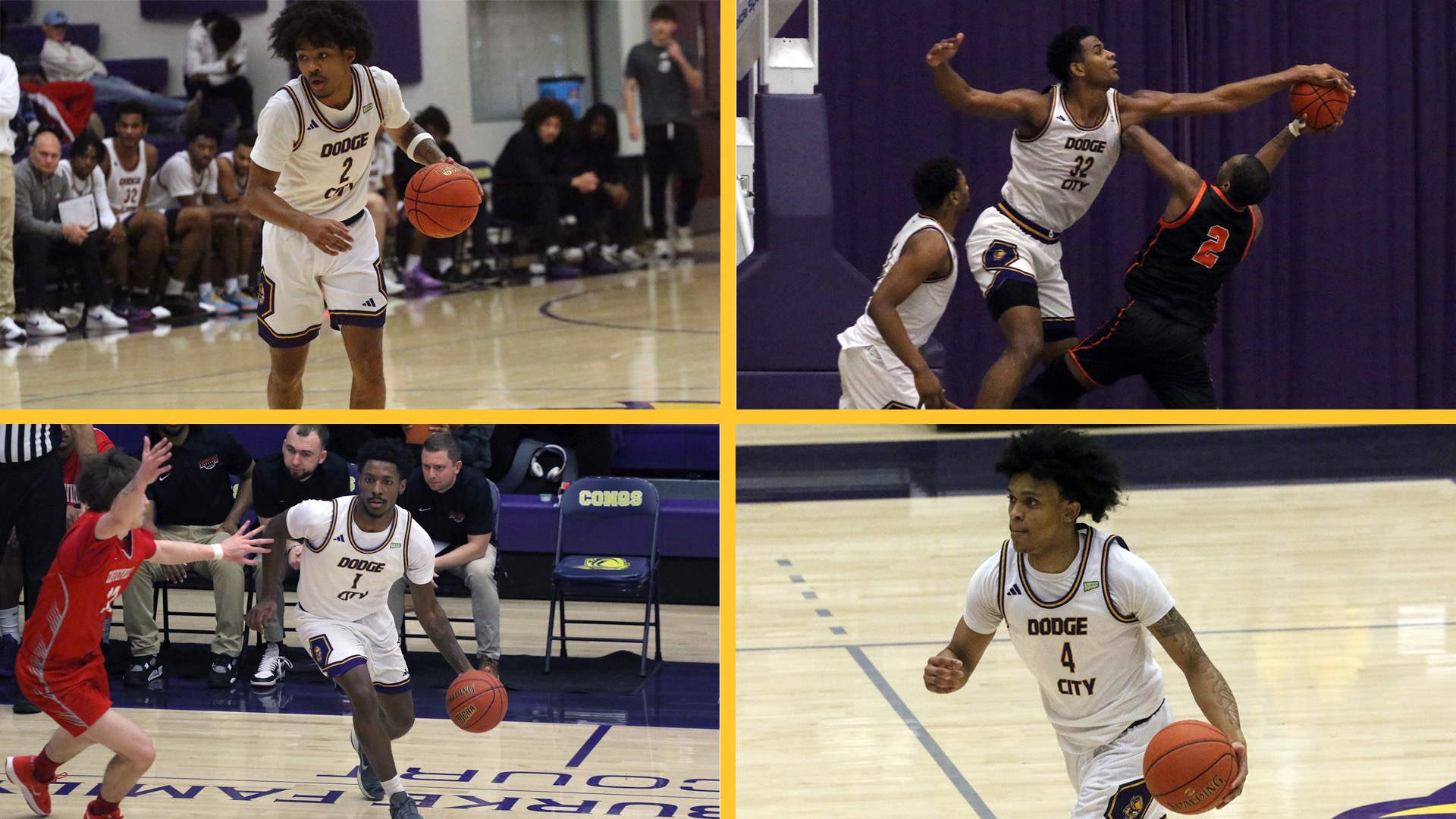 Dodge City CC Men's Basketball All-KJCCC Honorees - Derrick Rivers (Top left), Wesly Rosa (Top right), Rickey Loftin II (bottom left), & Brad Johnson (bottom right)