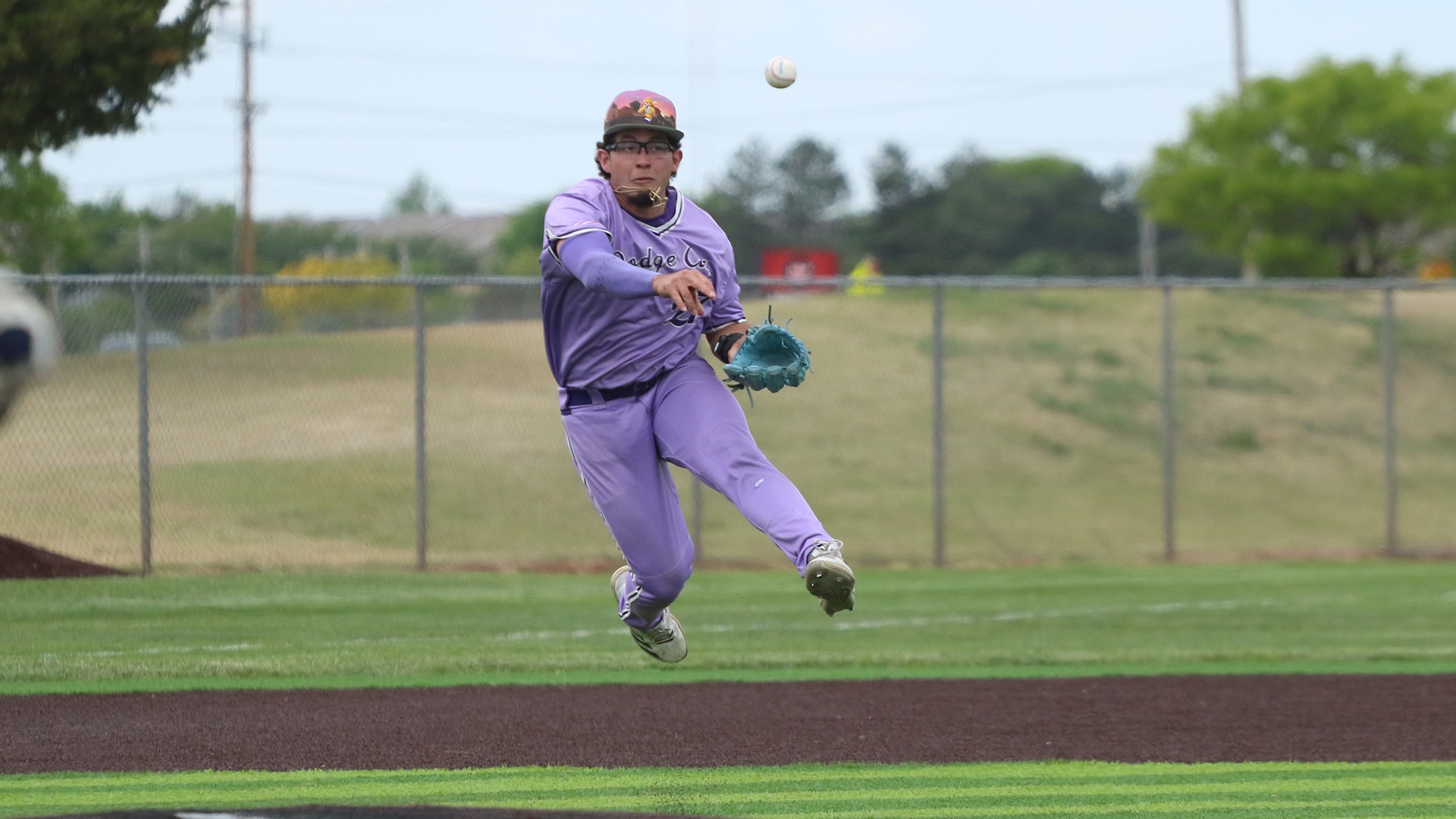 Dodge City CC baseball player, Will Soto makes a play at third base for the Conquistadors against Colby 