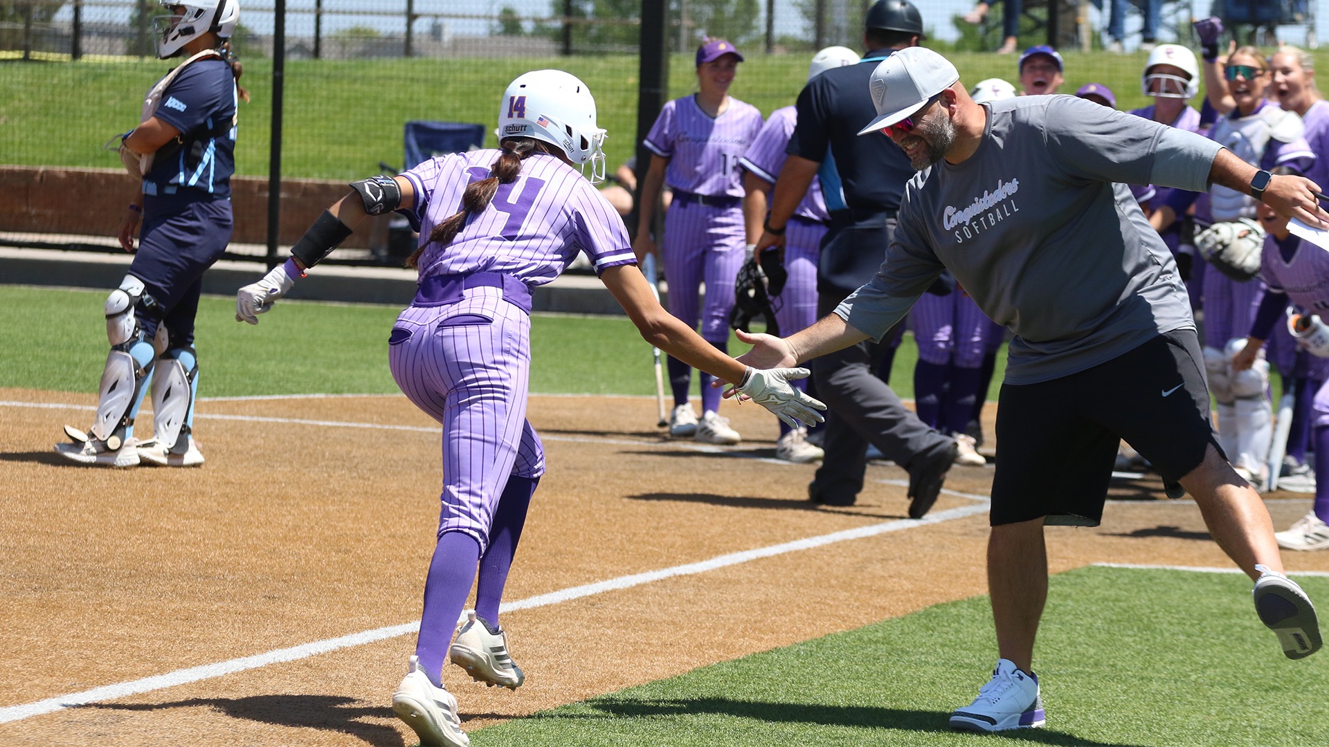 Dodge City CC softball player, Karen Galaviz hit a three-run home run in 12-2 win at home over Colby