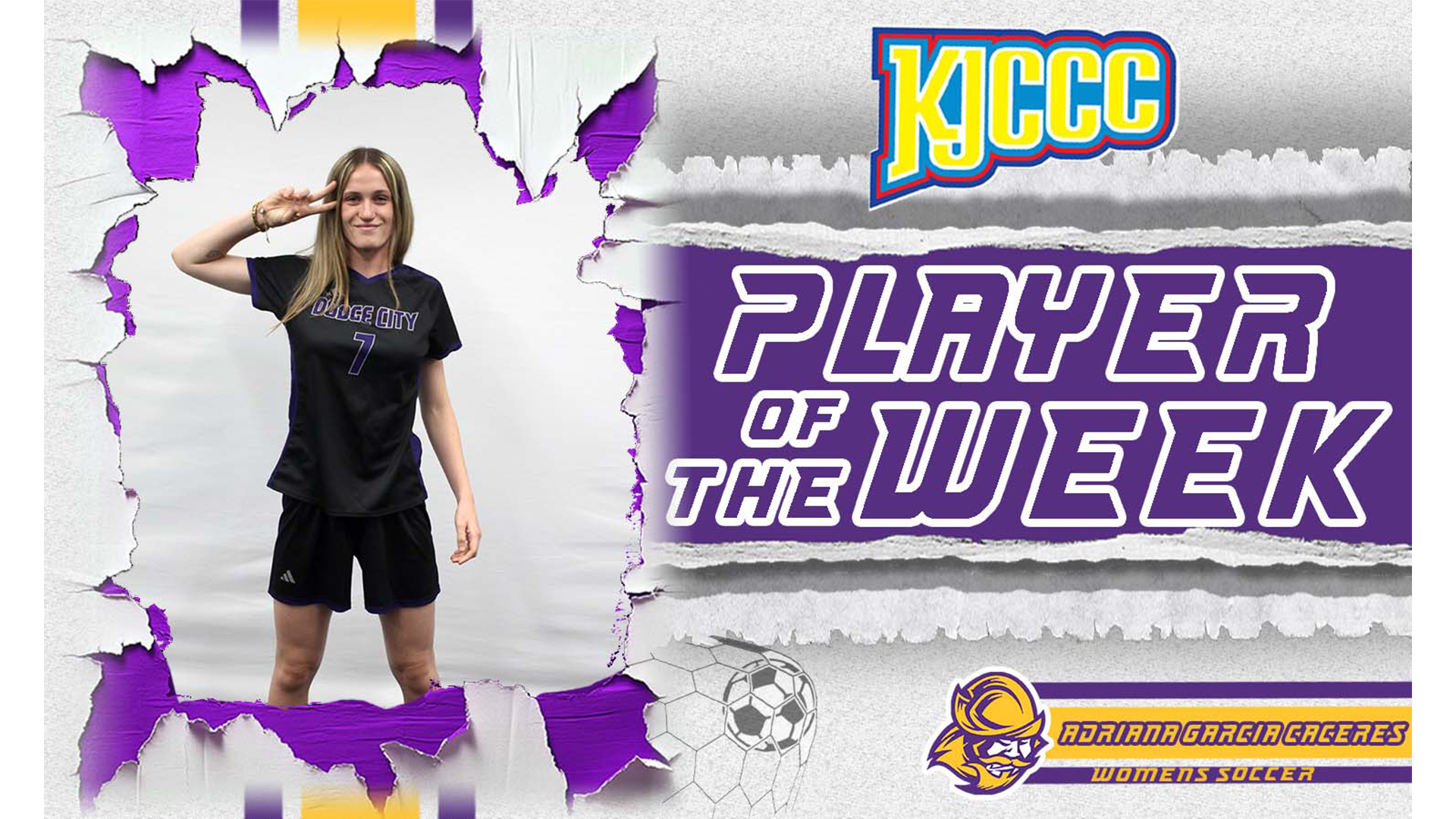Adriana Garcia Caceres earned KJCCC DI Women's Soccer Player of the Week