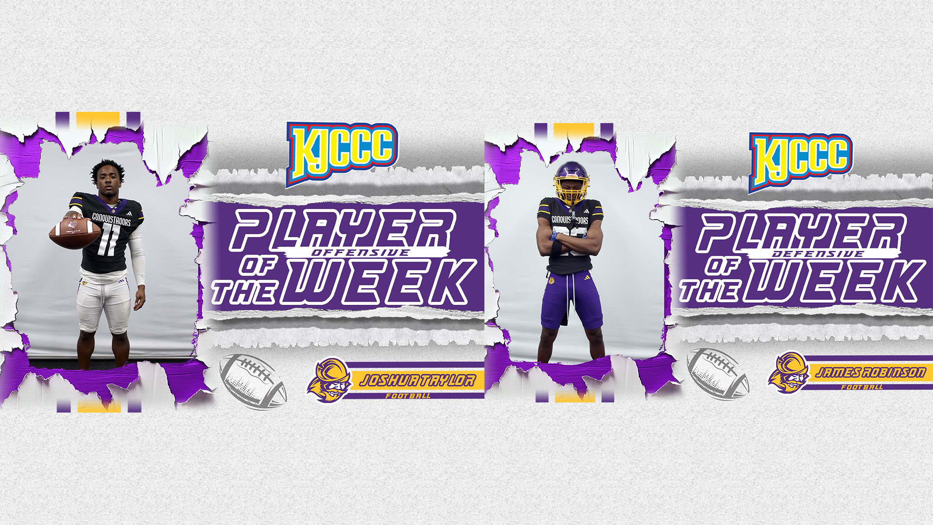 Joshua Taylor & James Robinson earn KJCCC Offensive and Defensive Player of the Week honors