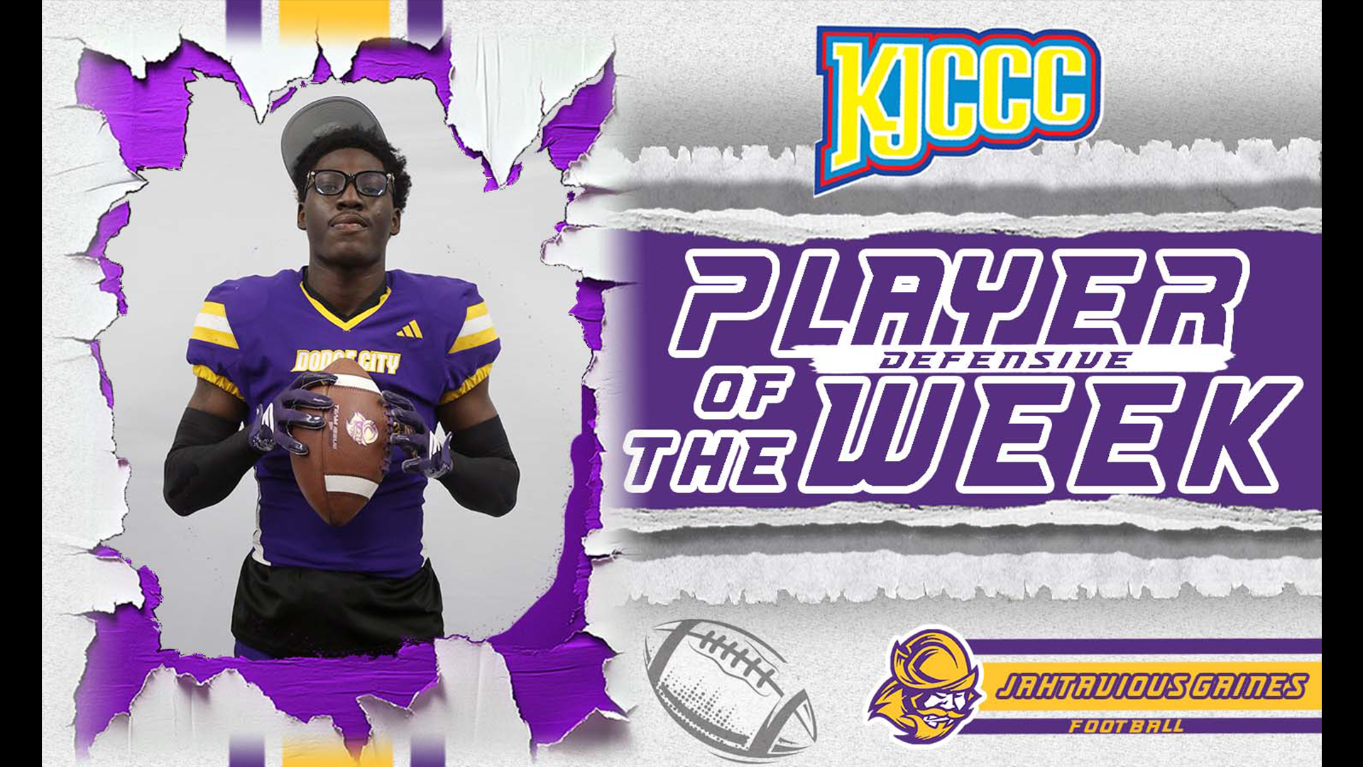 Dodge City football player, Jahtavious Gaines earned KJCCC Defensive Player of the Week honors