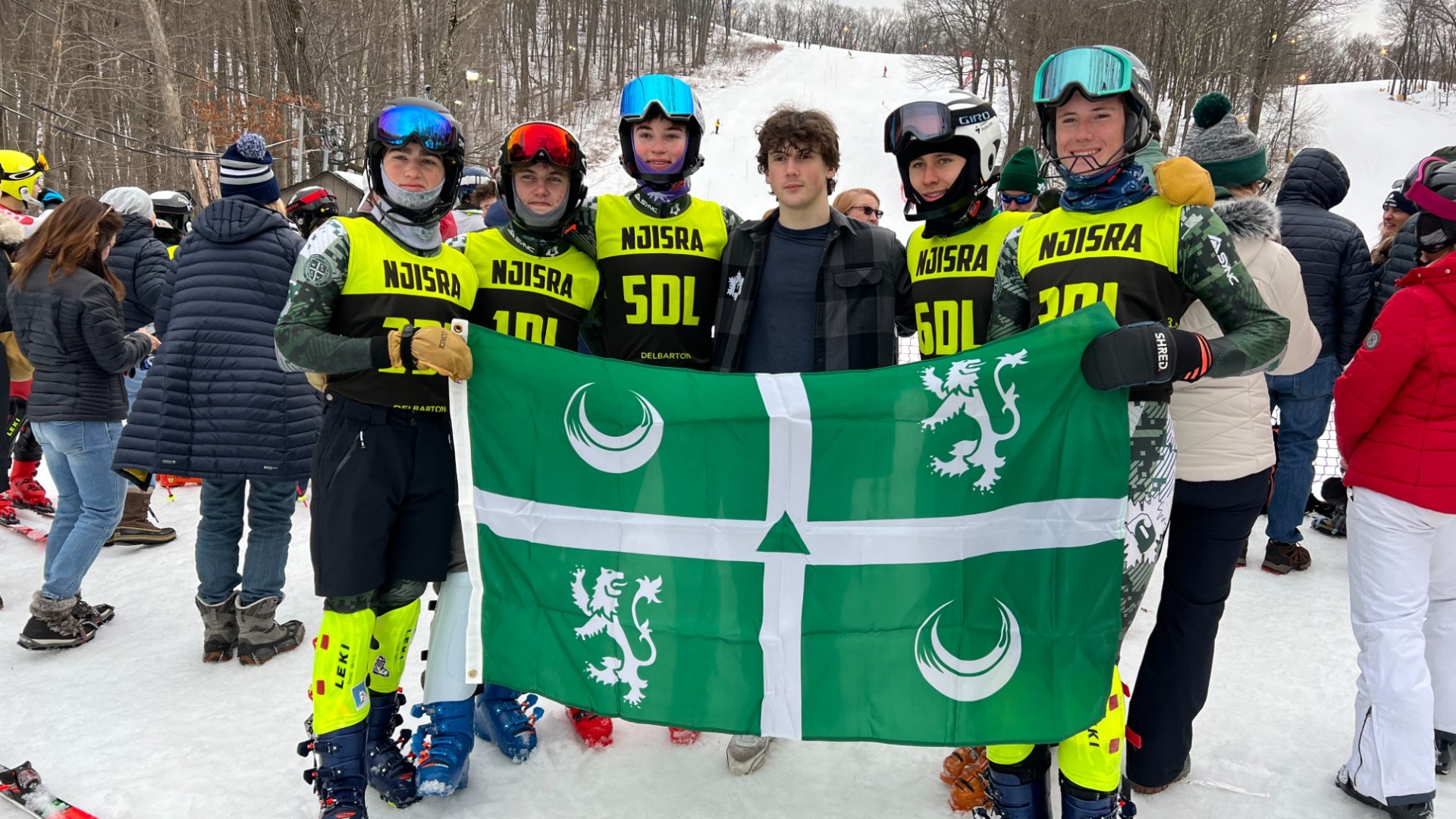 group photo of ski team at slalom event