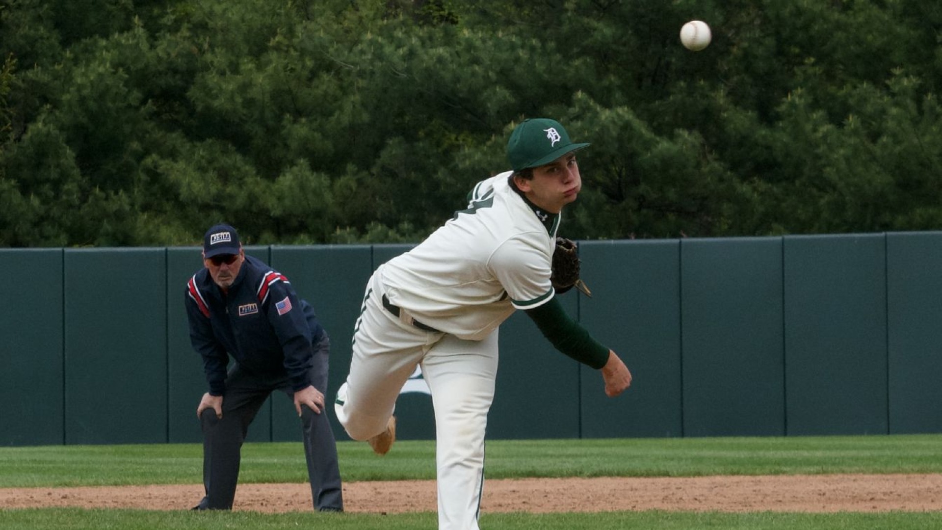 pitcher throws baseball towards home plate