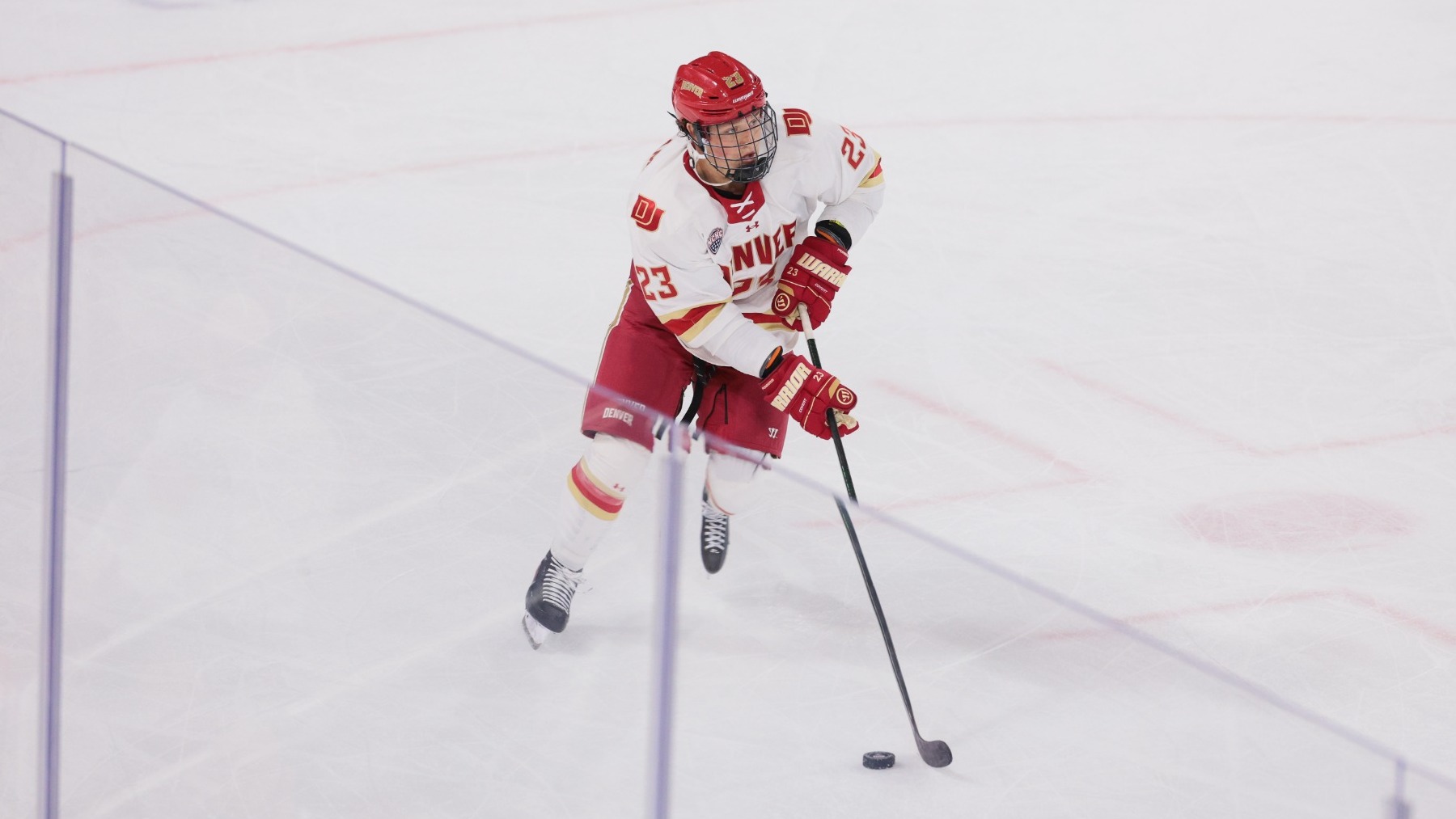 11 OCT 2025: The Denver Pioneers Men’s hockey team takes on the Bentley Falcons in Denver, CO. (C. Morgan Engel/Clarkson Creative Photography)