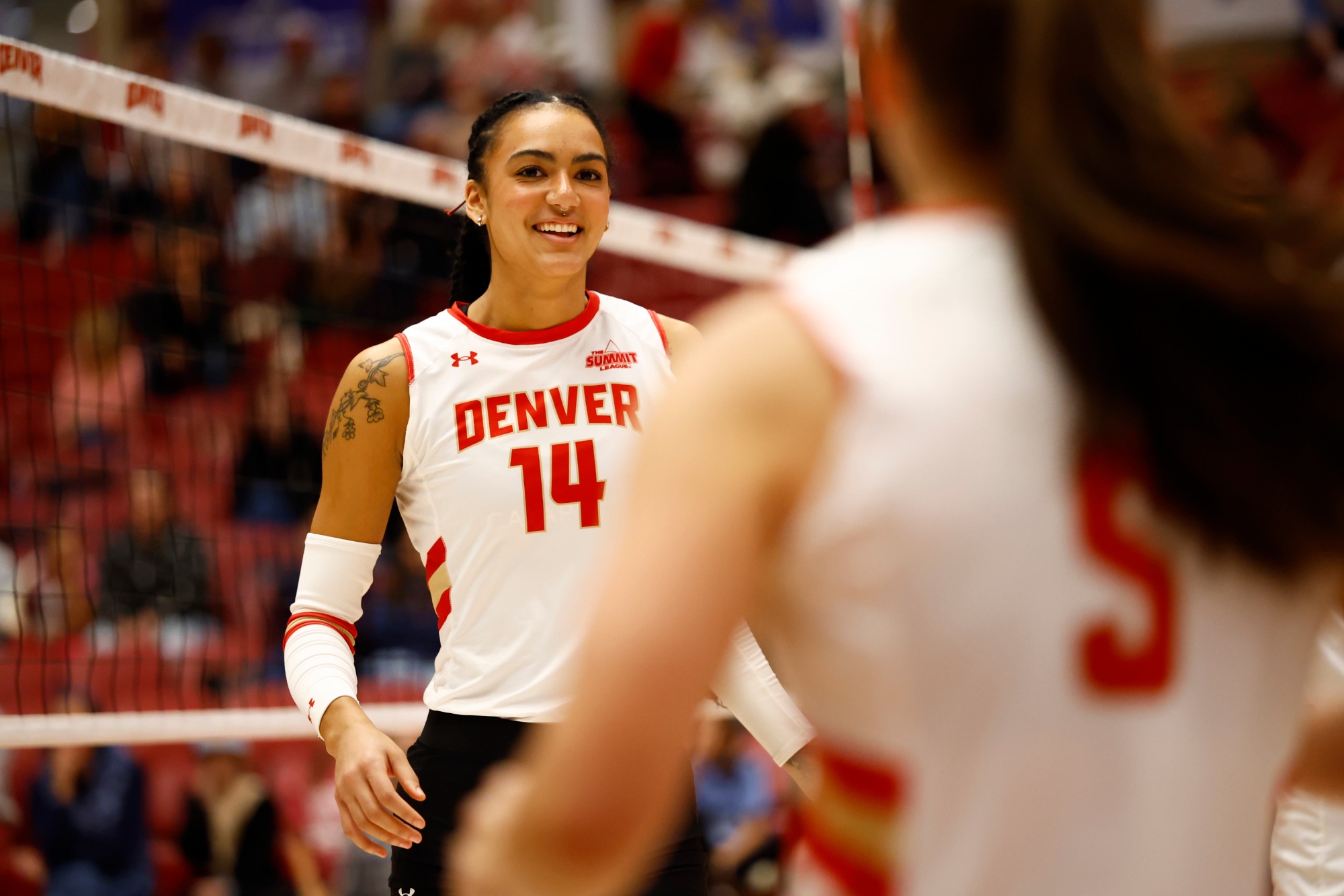 27 SEP 2025: The University of Denver women’s volleyball team takes on North Dakota at Hamilton Gymnasium in Denver, CO. Justin Tafoya/Clarkson Creative Photography