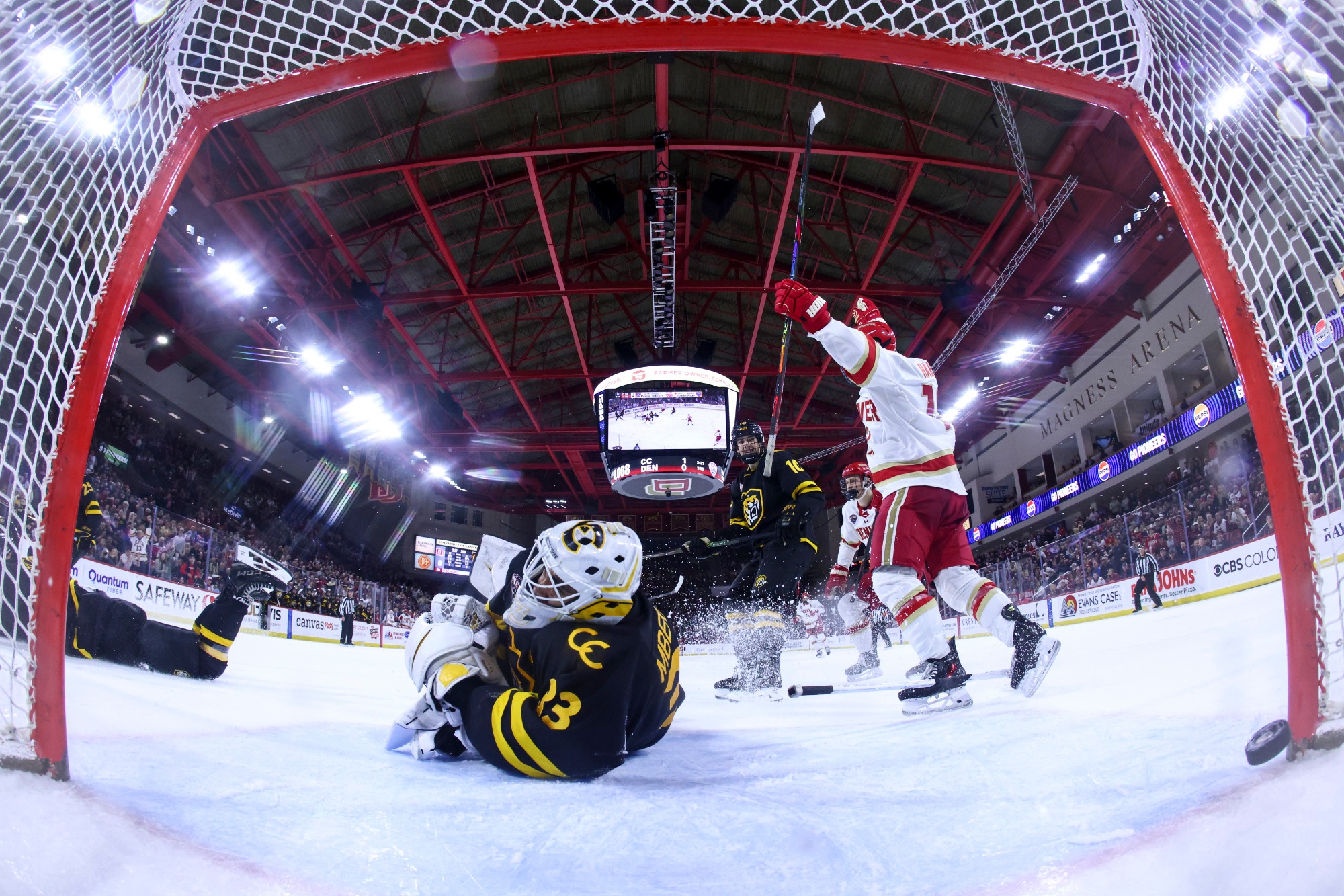 14 NOV 2025: The Denver Pioneers Men's Ice Hockey Team takes on Colorado College in Denver, CO. (C. Tyler Schank/Clarkson Creative Photography)