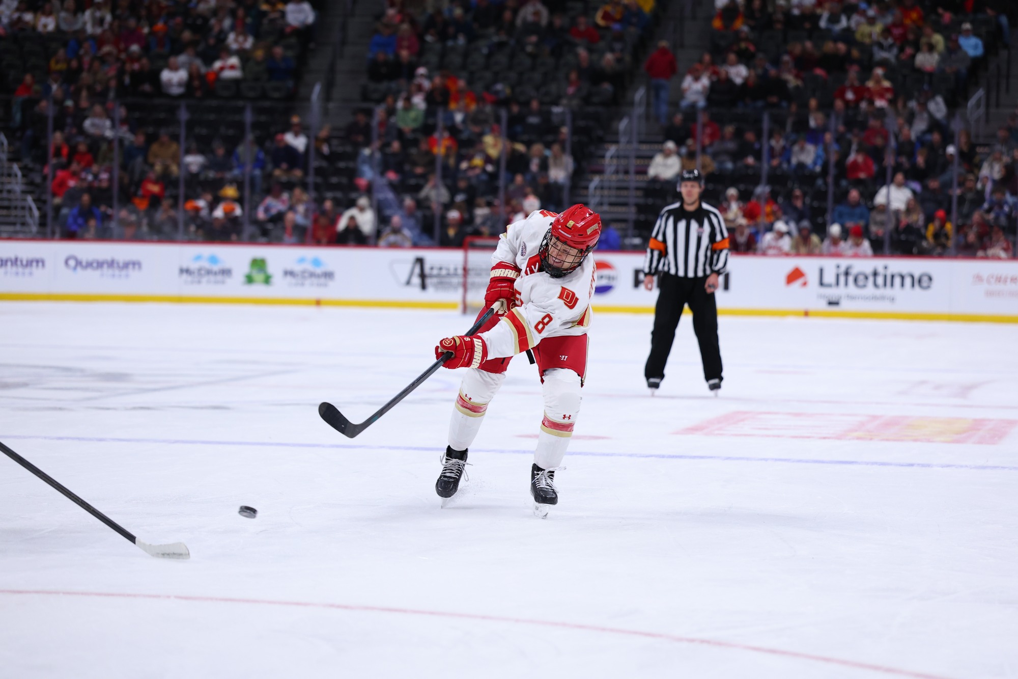 29 NOV 2025: The University of Denver men’s hockey team takes on Minnesota in the U.S. Hockey Hall of Fame Game at Ball Arena in Denver, CO. ©Justin Tafoya/Clarkson Creative Photography