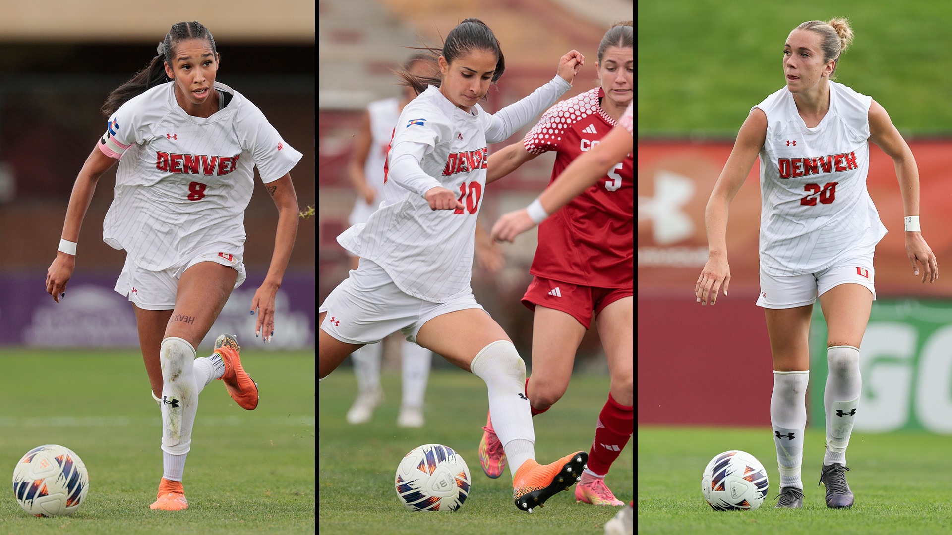 Hannah Tate, Isabella Chidiac & Emma Thielbahr Denver Women's Soccer Header