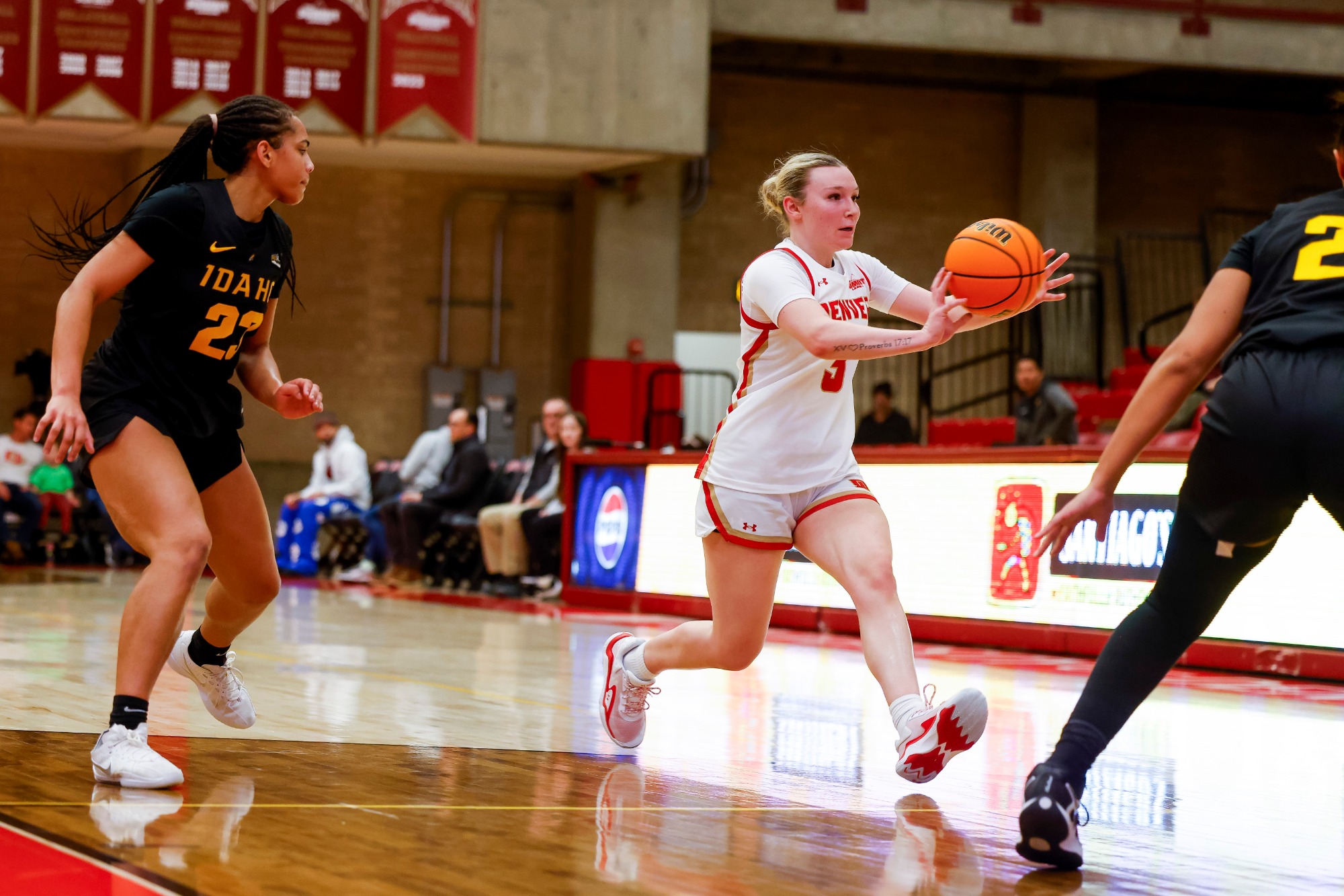 06 DEC 2025: The University of Denver women’s basketball team takes on Idaho at Hamilton Gymnasium in Denver, CO. ©Michael Ciaglo/Clarkson Creative Photography