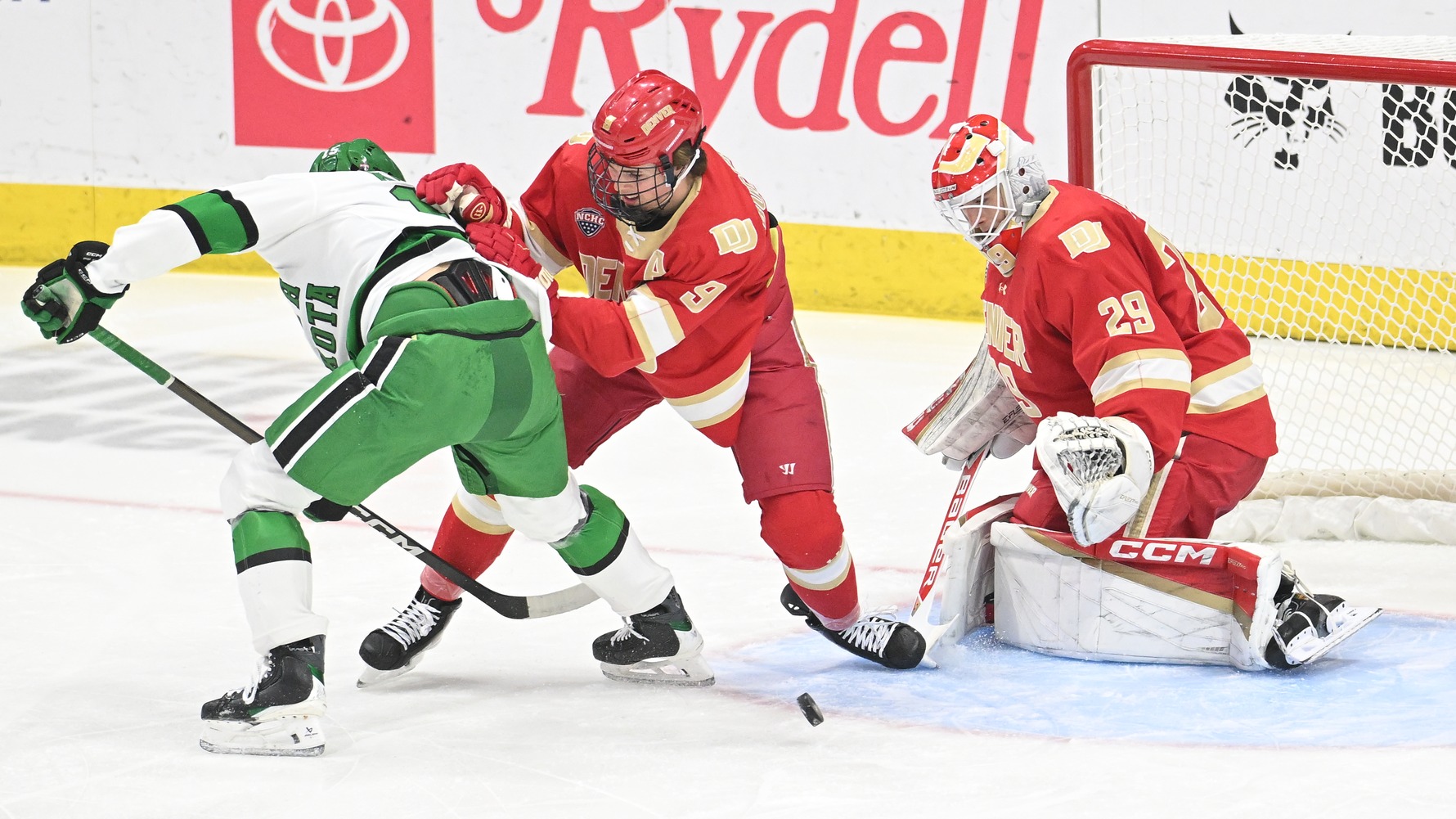 An NCAA men's college hockey game between the Denver Pioneers and the University of North Dakota Fighting Hawks at Ralph Engelstad Arena in Grand Forks on Friday, January 16, 2026.  Photo by Russell Hons