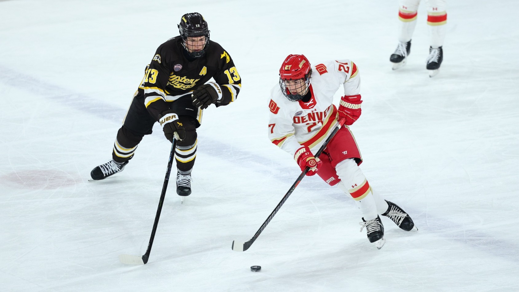 09 JAN 2026:  The University of Denver men’s ice hockey team takes on Western Michigan at Magness Arena in Denver, CO. ©Jamie Schwaberow/Clarkson Creative Photography