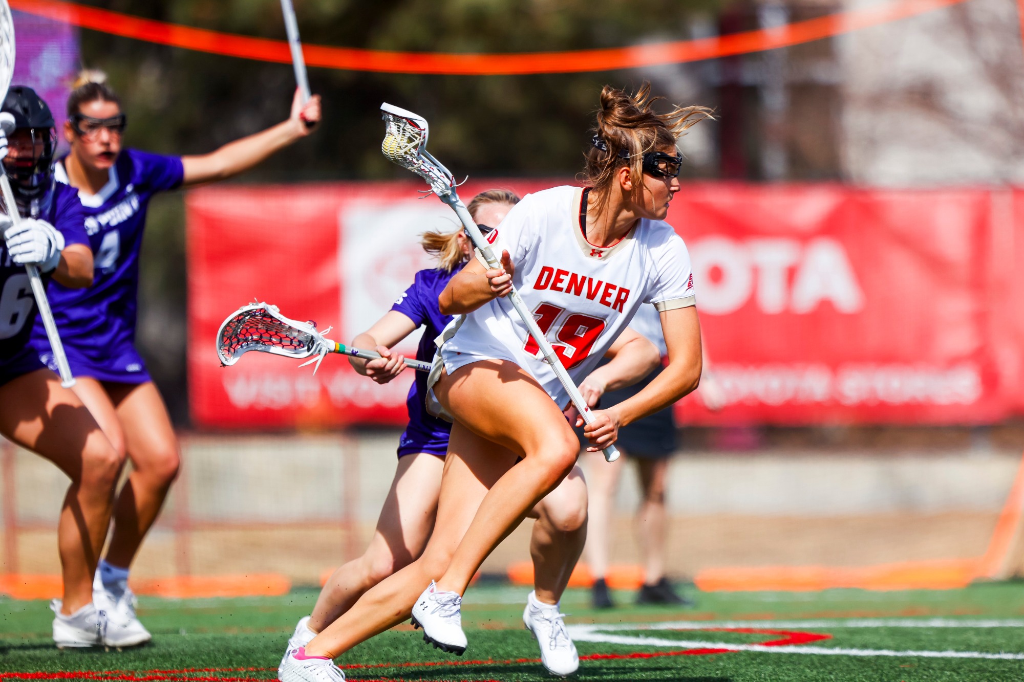 01 MAR 2026: The Denver Pioneers Women’s Lacrosse team takes on High Point University at Peter Barton Lacrosse Stadium on the University of Denver campus in Denver, CO. (Michael Ciaglo/Clarkson Creative Photography)
