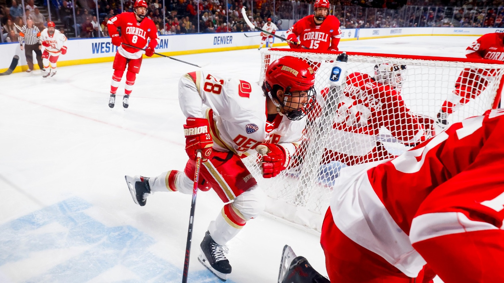 27 MAR 2026: The University of Denver takes on Cornell in the NCAA Men’s Ice Hockey West Regional at Blue Arena In Loveland, CO. (Michael Ciaglo/Clarkson Creative Photography)