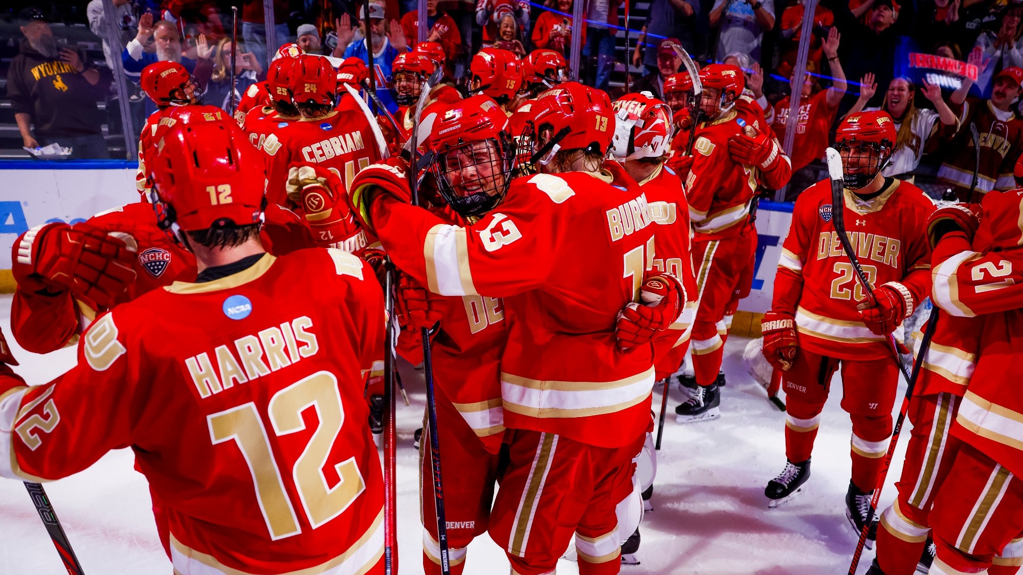 Photo from the celebration of Denver winning the 2026 NCAA Loveland Regional