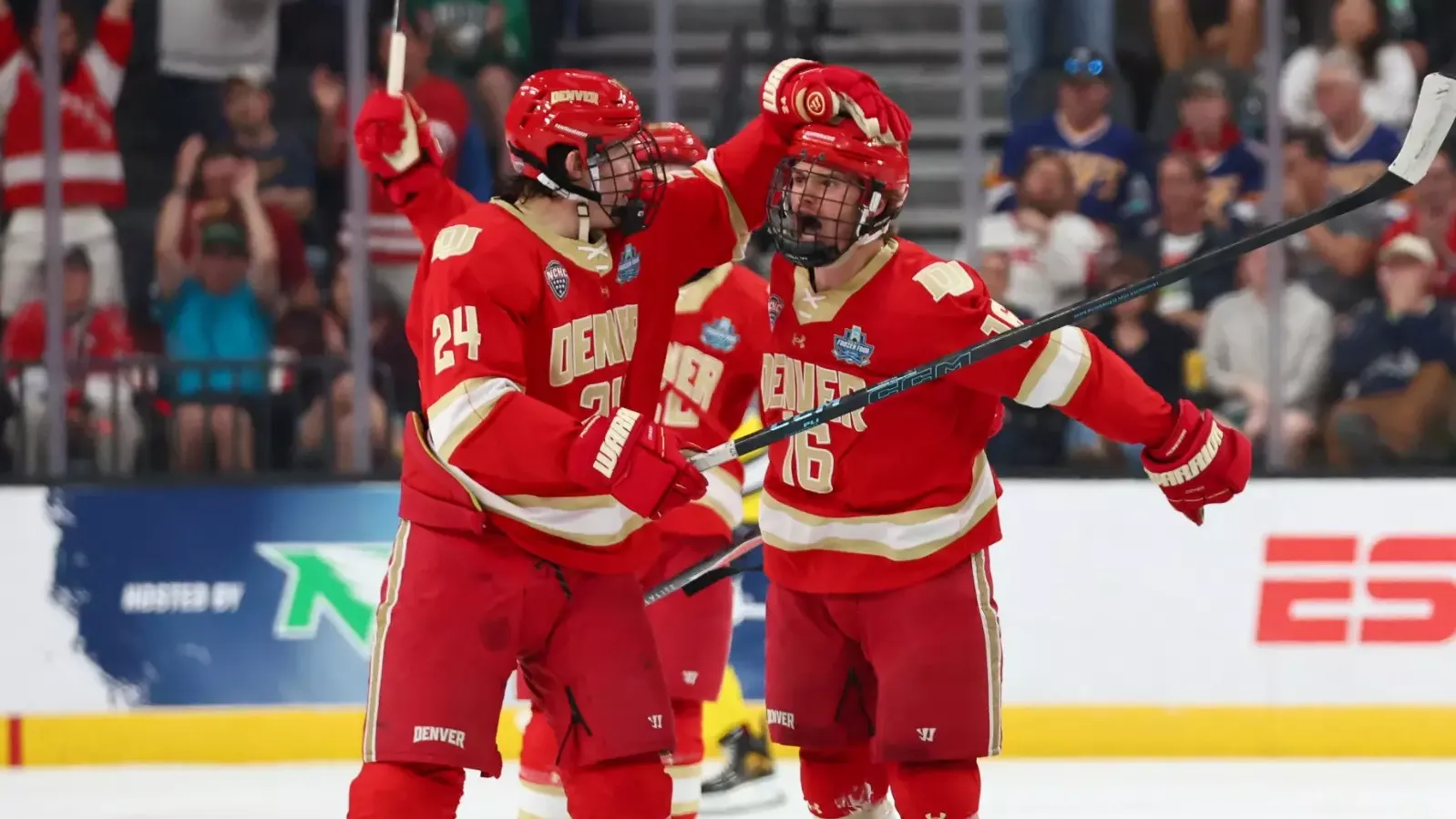 LAS VEGAS, NEVADA - APRIL 9: during the Division I Men's Ice Hockey Championship held at T-Mobile Arena on April 9, 2026 in Las Vegas, Nevada. (Photo by Tyler Schank/NCAA Photos via Getty Images)