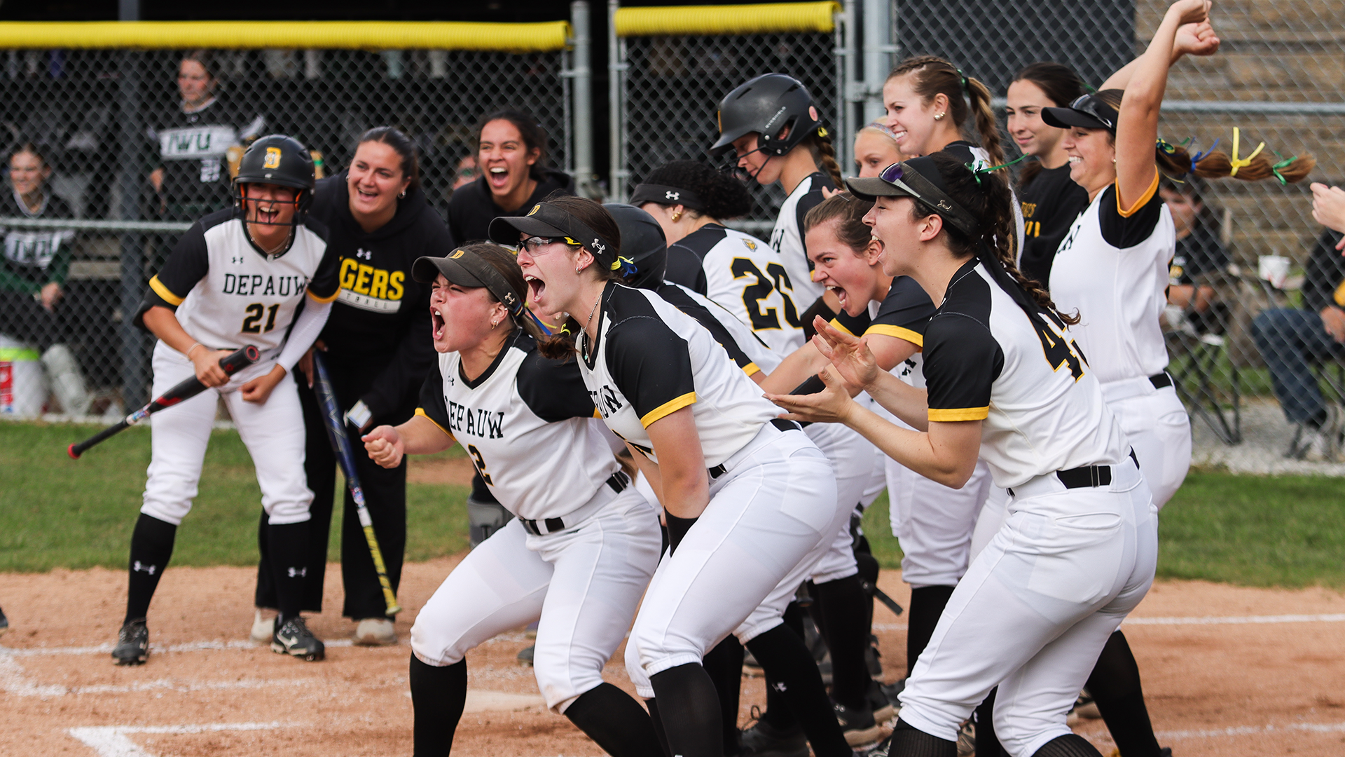DePauw softball homer celebration