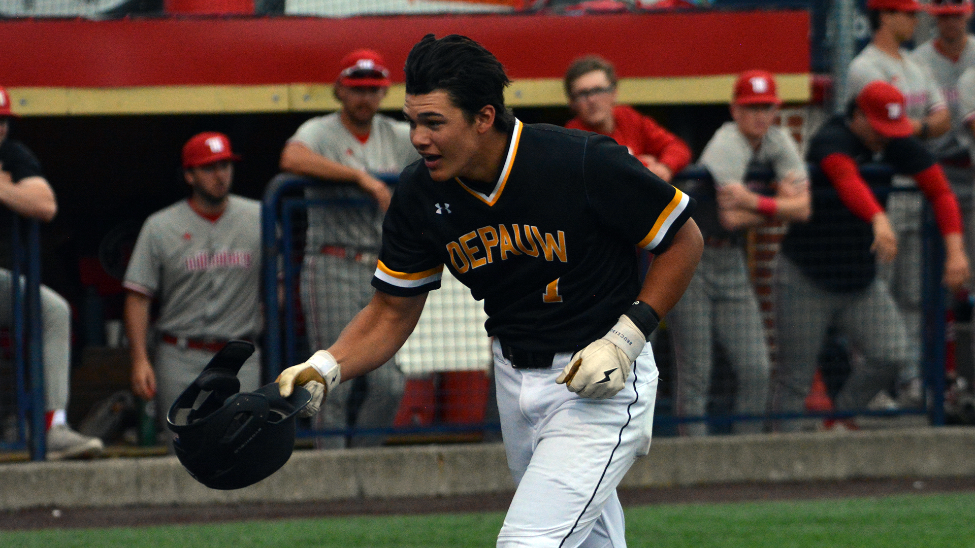 Aidan Howard celebrates home run against Wittenberg