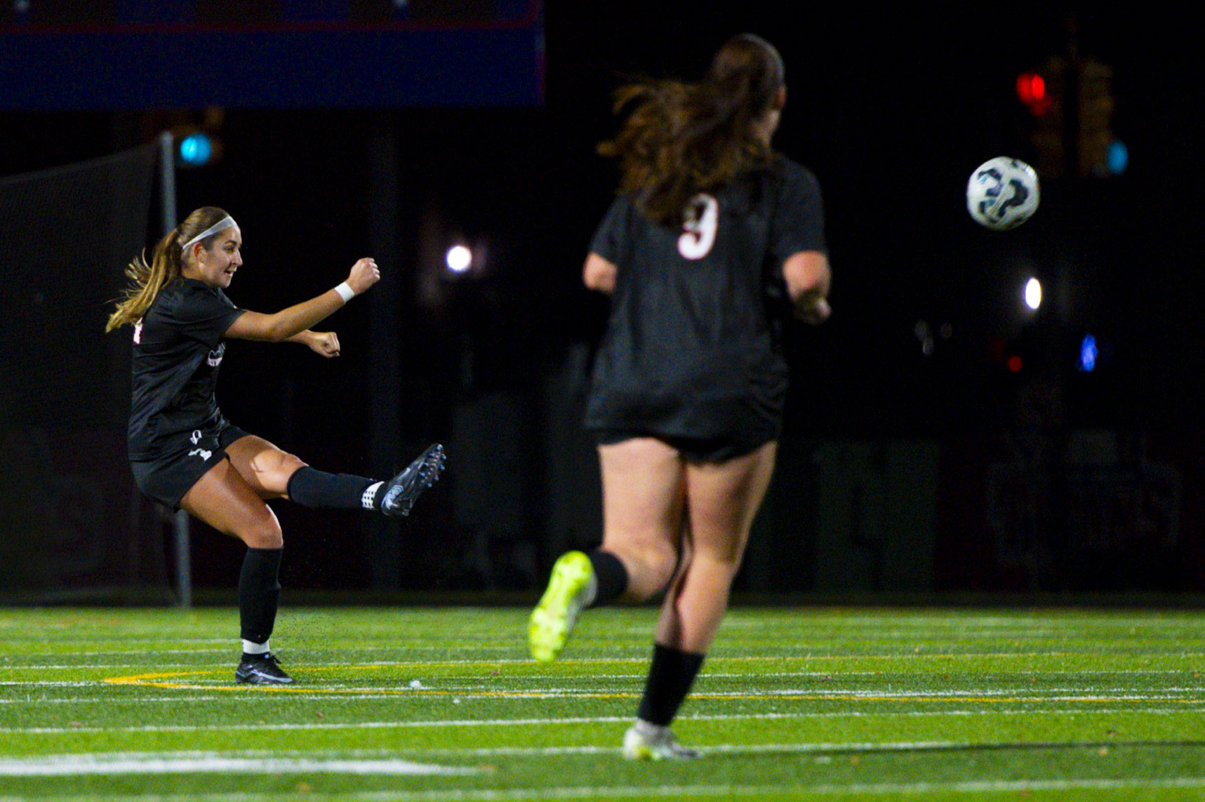 Leila Lanier, junior defense, launches a pass.