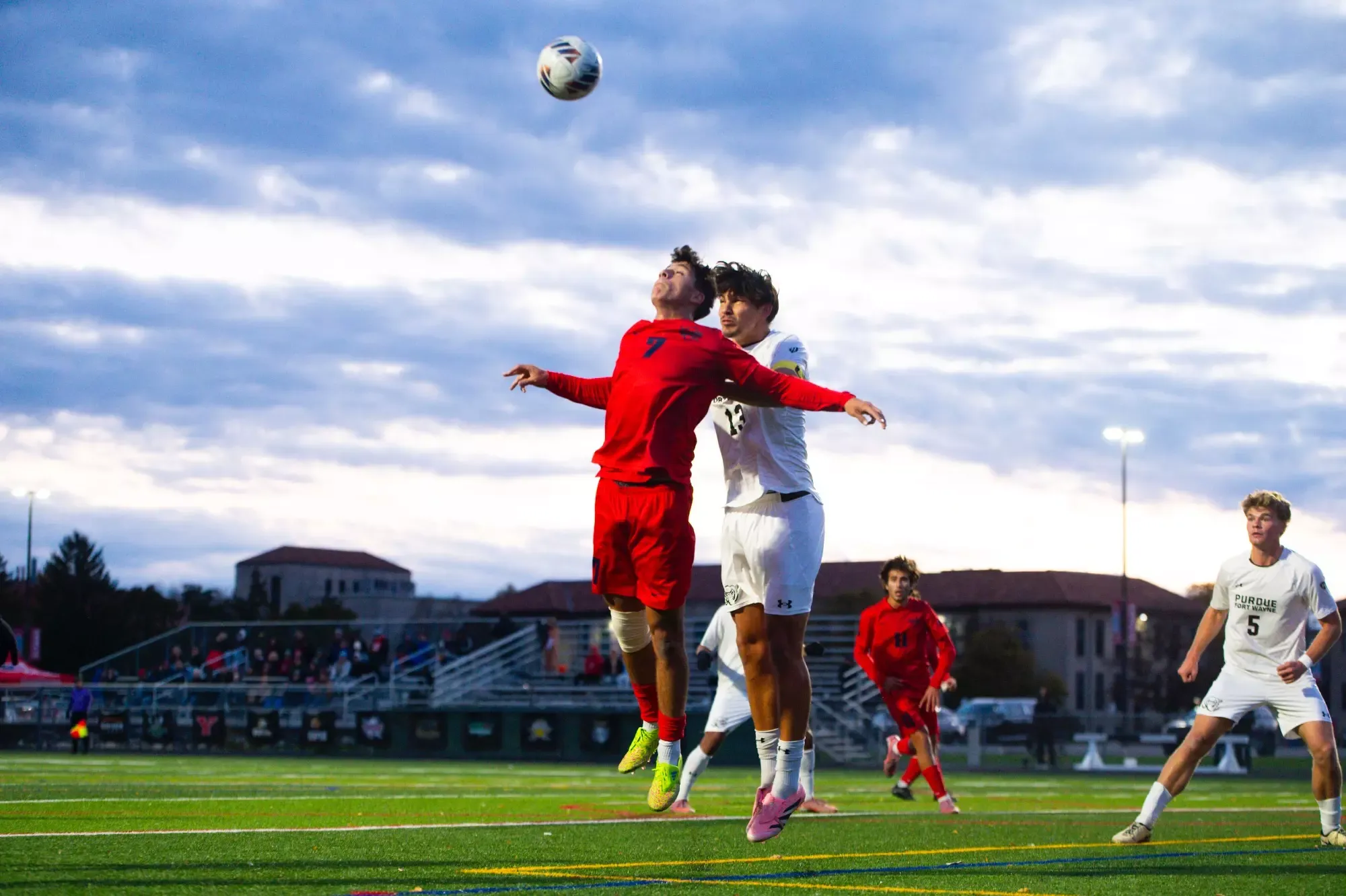 John Palomino, RS sophomore forward, rises for a header.