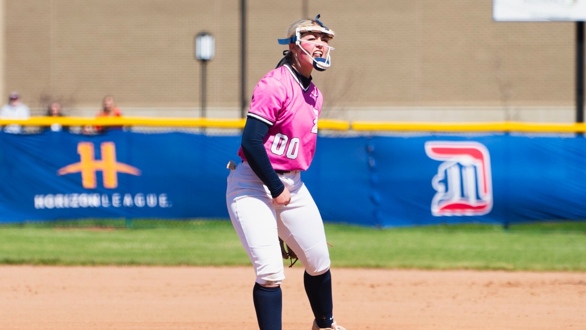 Savannah Schultz celebrates a strikeout 