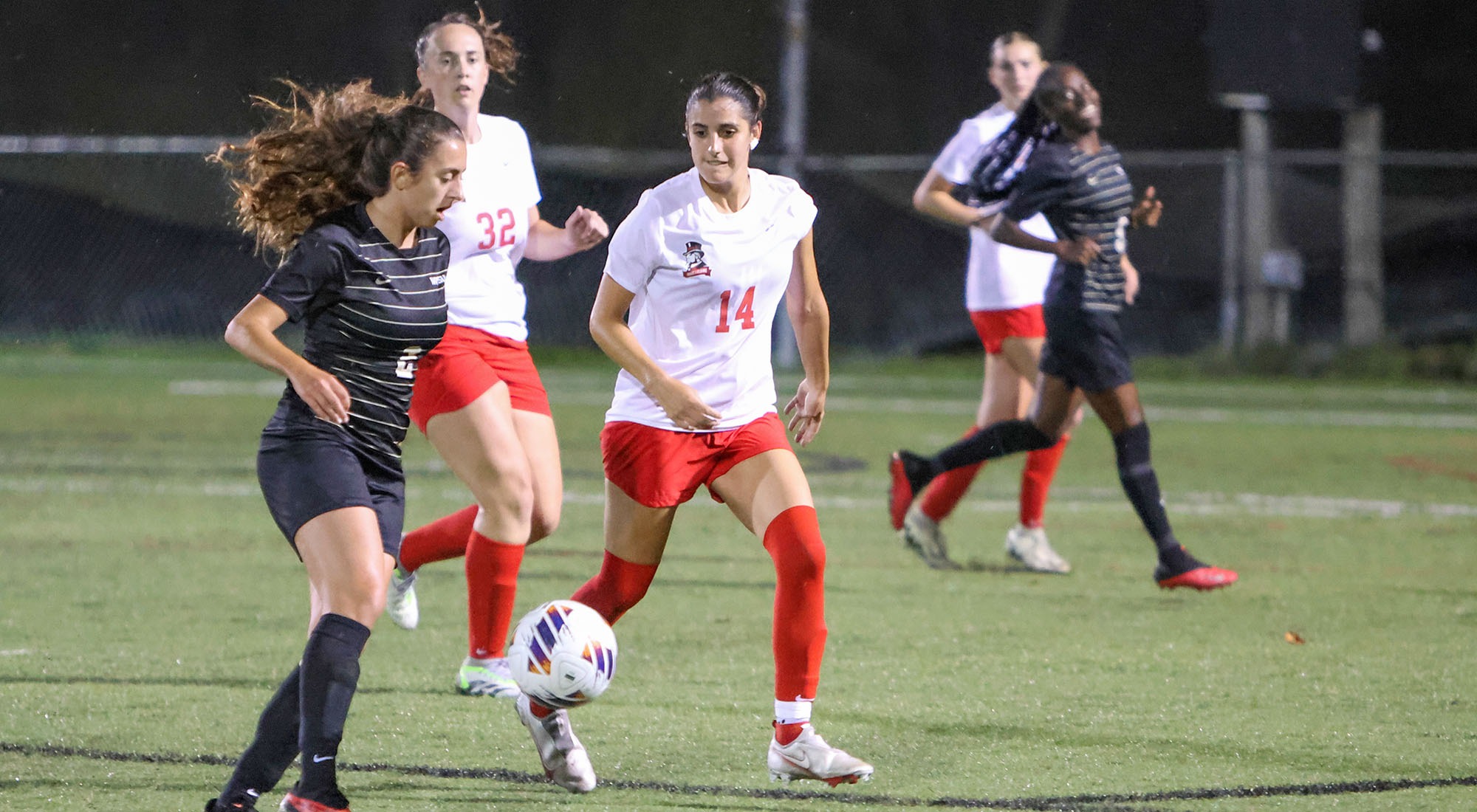 Angelina Bochard defends a WVSU player