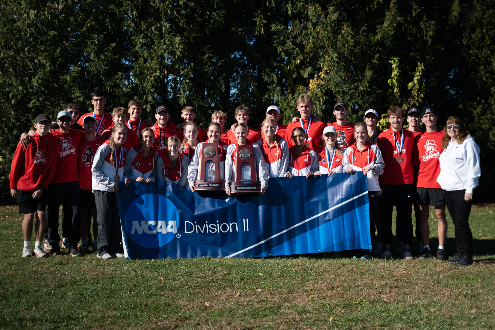 The Davis & Elkins College cross country teams celebrated a historic day at the NCAA Cross Country Atlantic Regional Championships, with both the men’s and women’s teams capturing regional titles. 