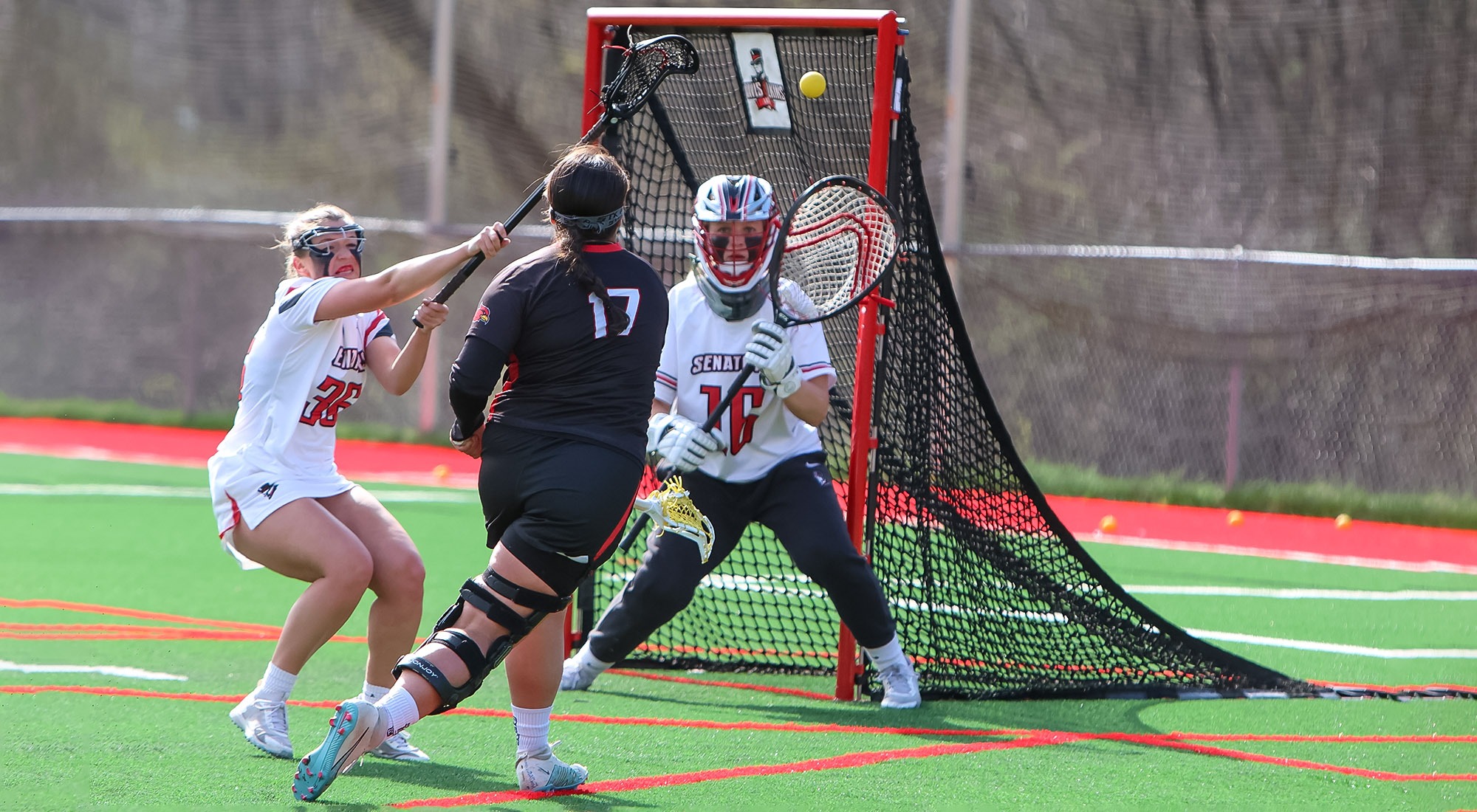 Meg Bauer faces a shot from Wheeling