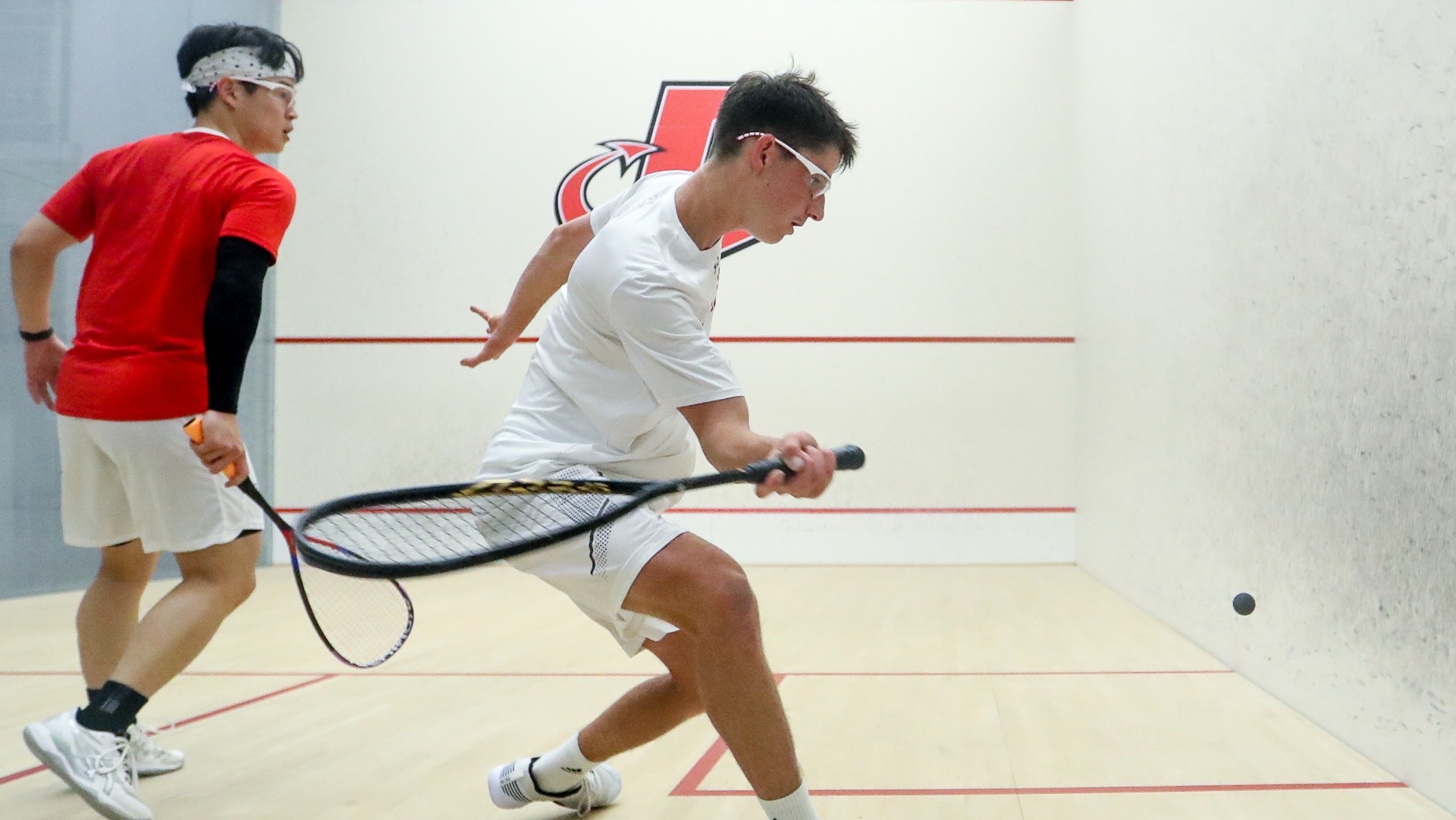 Joe Smythe on the forehand against St. Lawrence 1-13-23