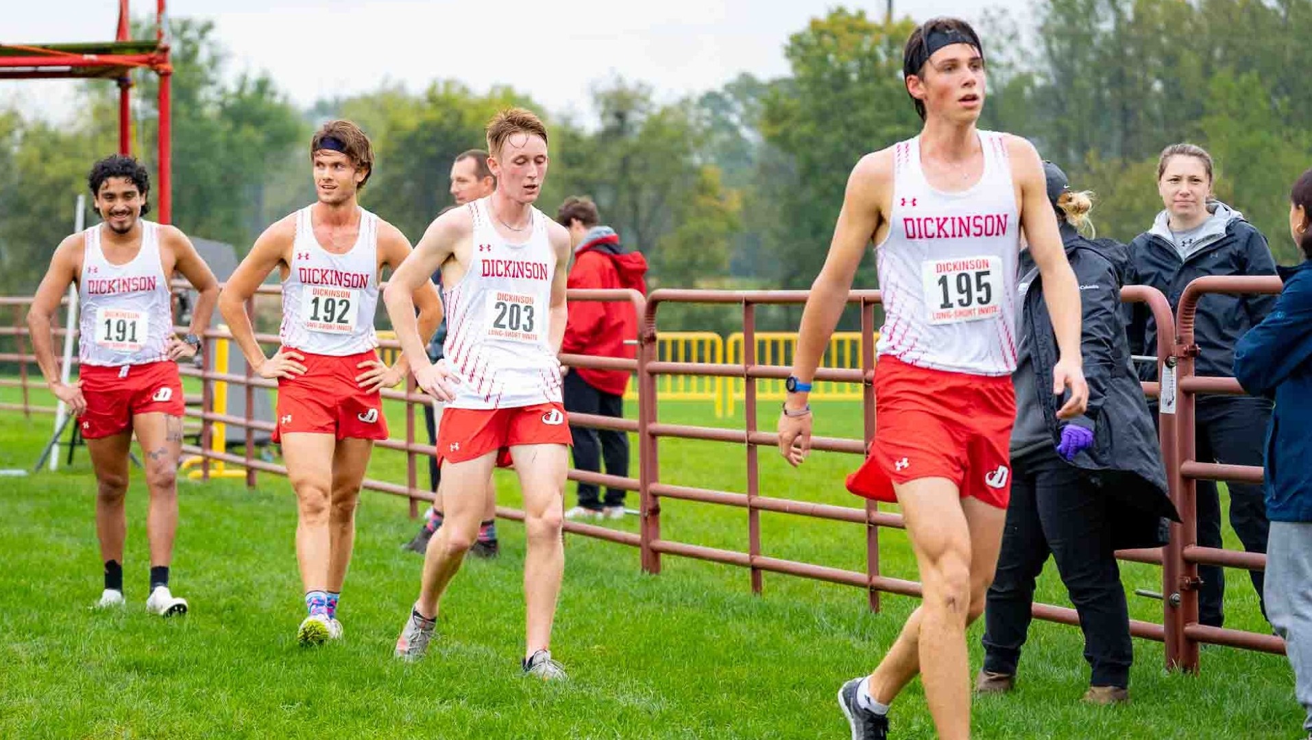 Group of men's cross country runners after finishing a race at the Dickinson Long-Short Invitational on 9-28-24