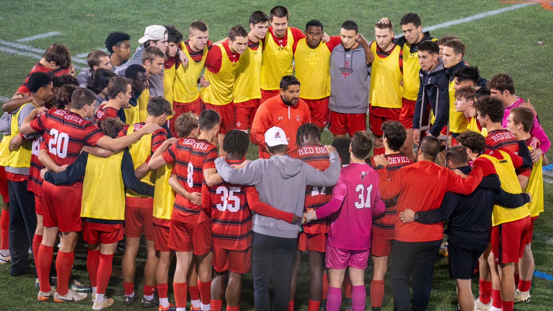 Team Huddle after CC Tournament loss to Johns Hopkins on 11-8-24