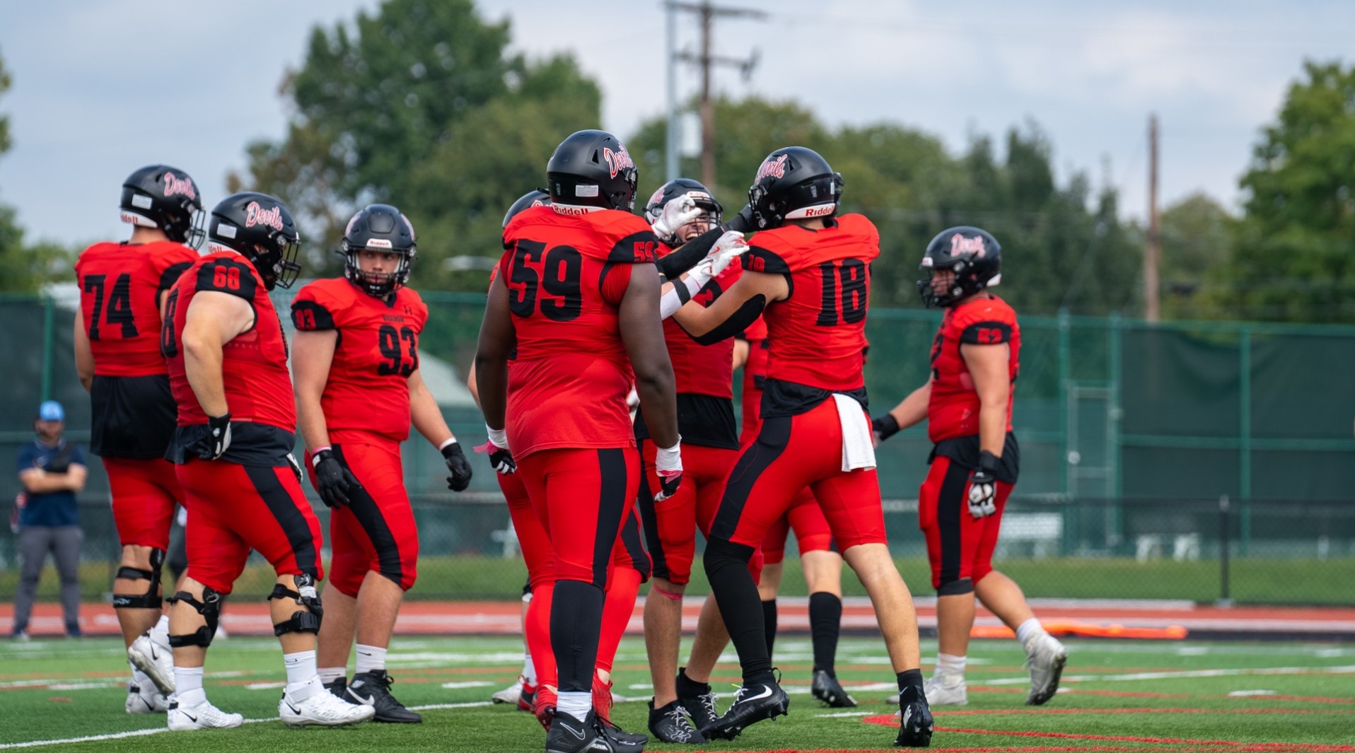 Dickinson football offensive line group shot against Kean University on 9-21-24