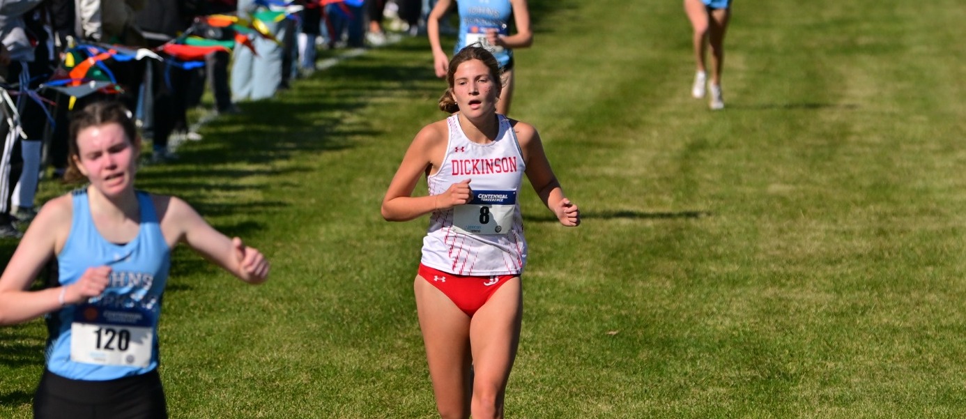 Women's XC Liza Barbash crosses the finish line at the 2025 Centennial Championship