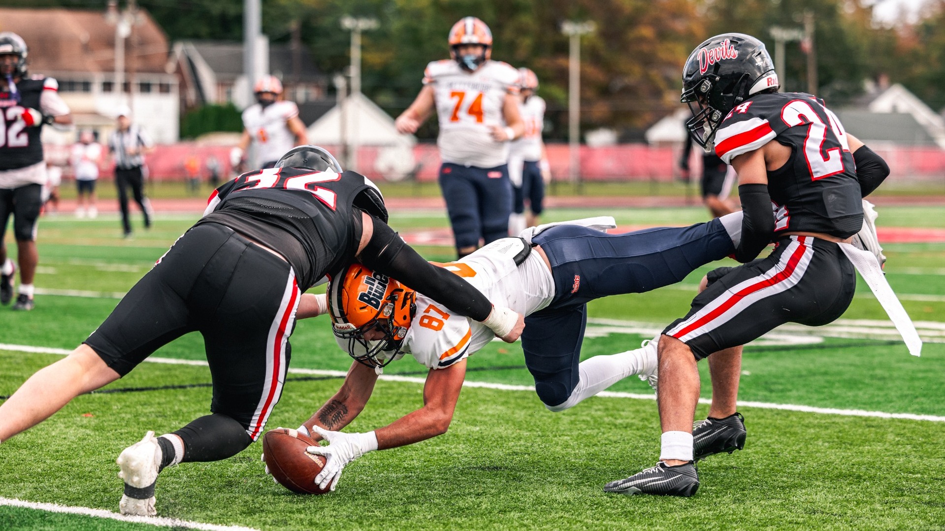 Sean Couvertiere making a tackle against Gettysburg College during the 2025 season