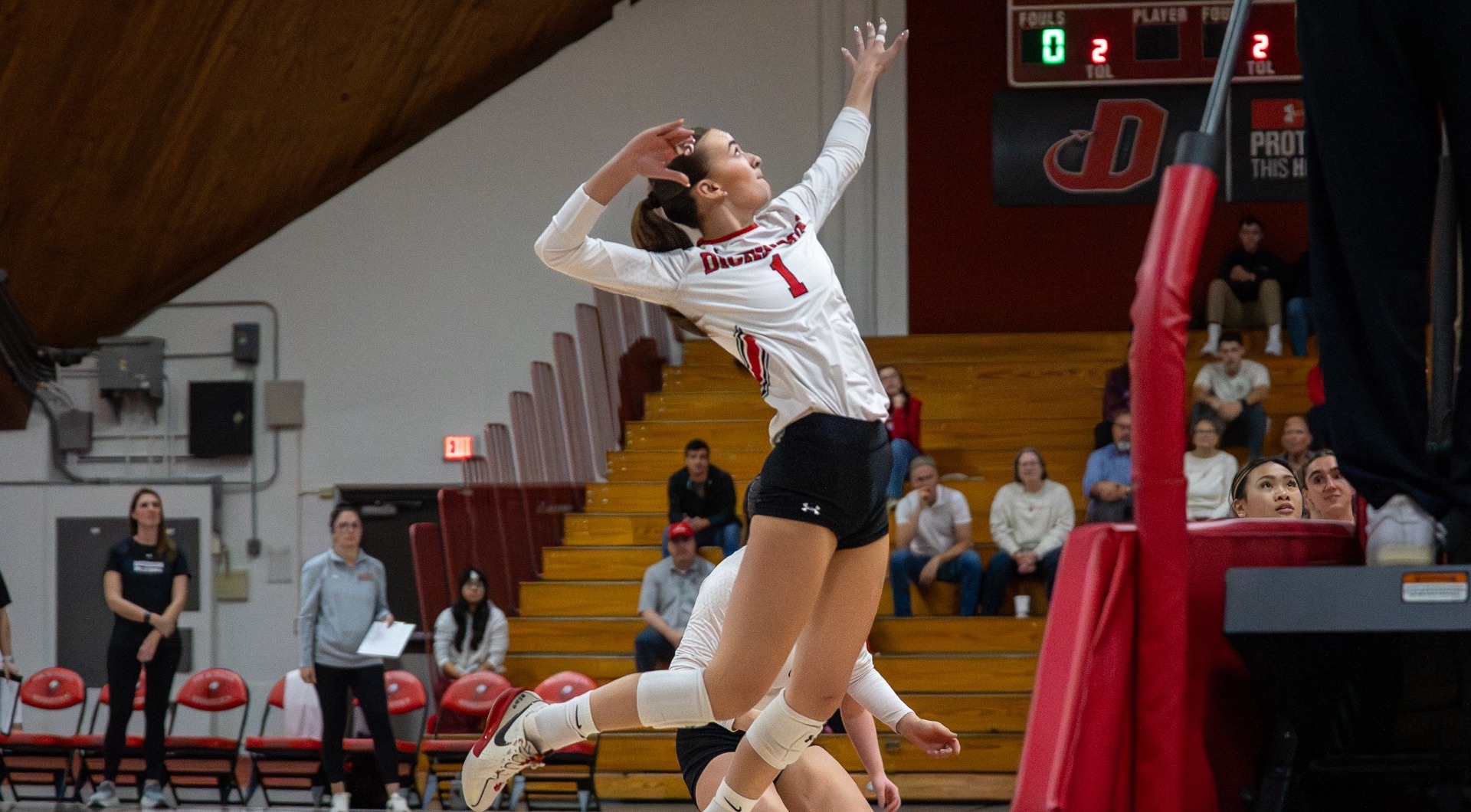 Norah Oppenheim getting ready for an attack against McDaniel College on 11-5-25